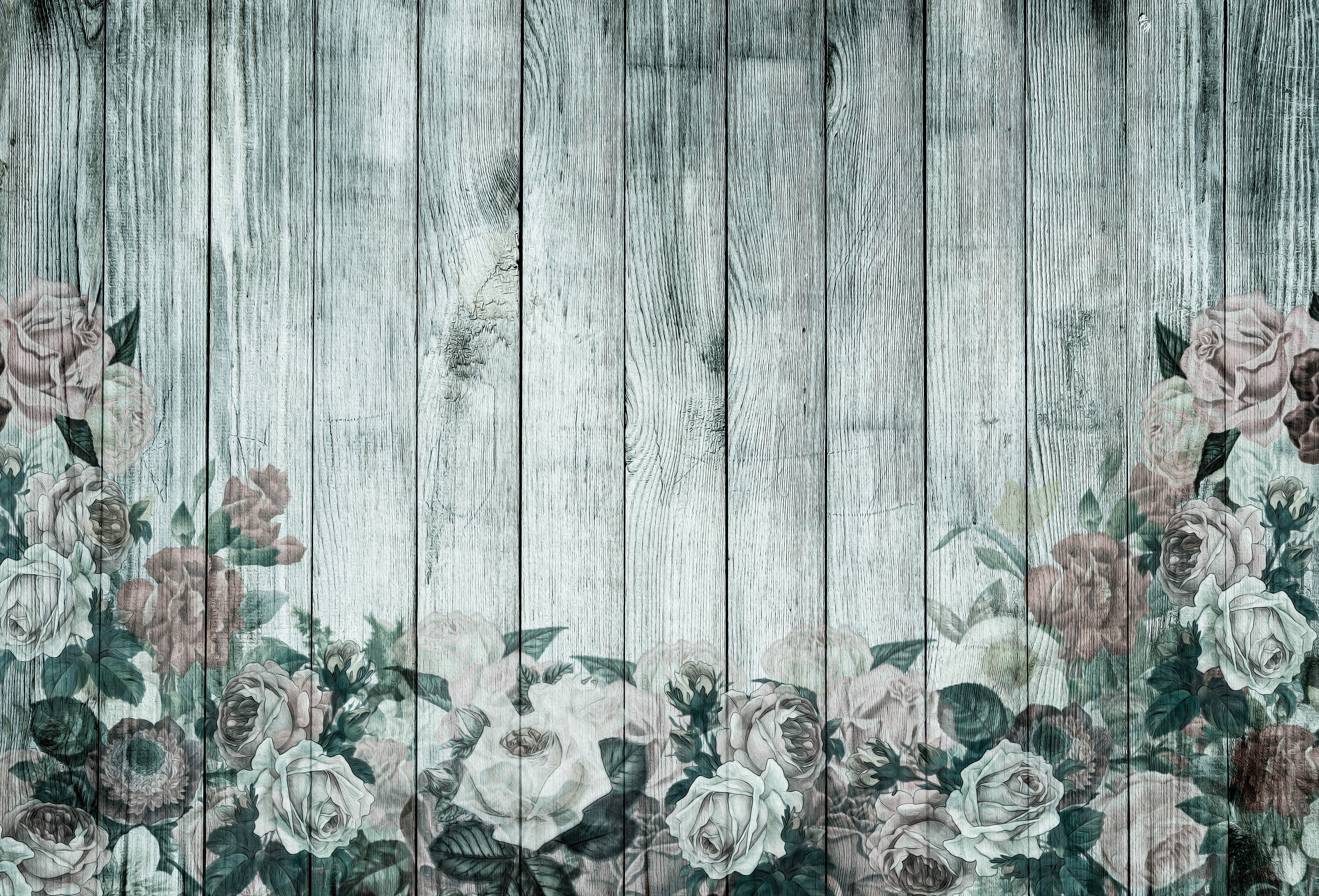 gray wooden planks, flowers, retro, Wallpaper, roses, vintage