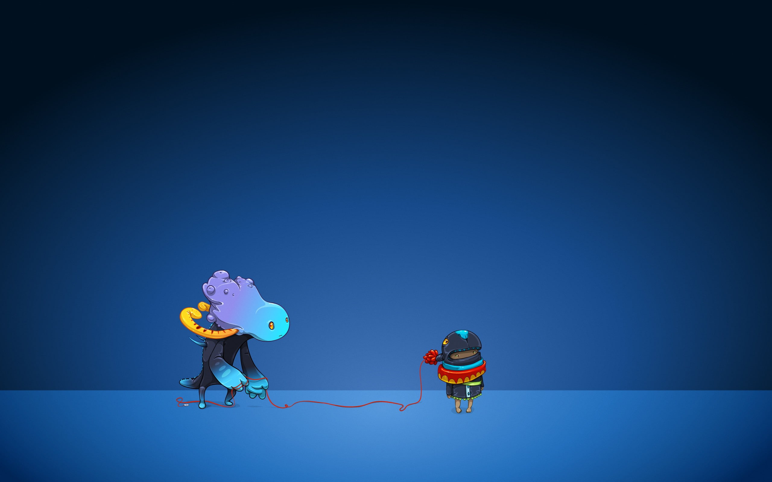 abstract, blue, full length, two people, colored background