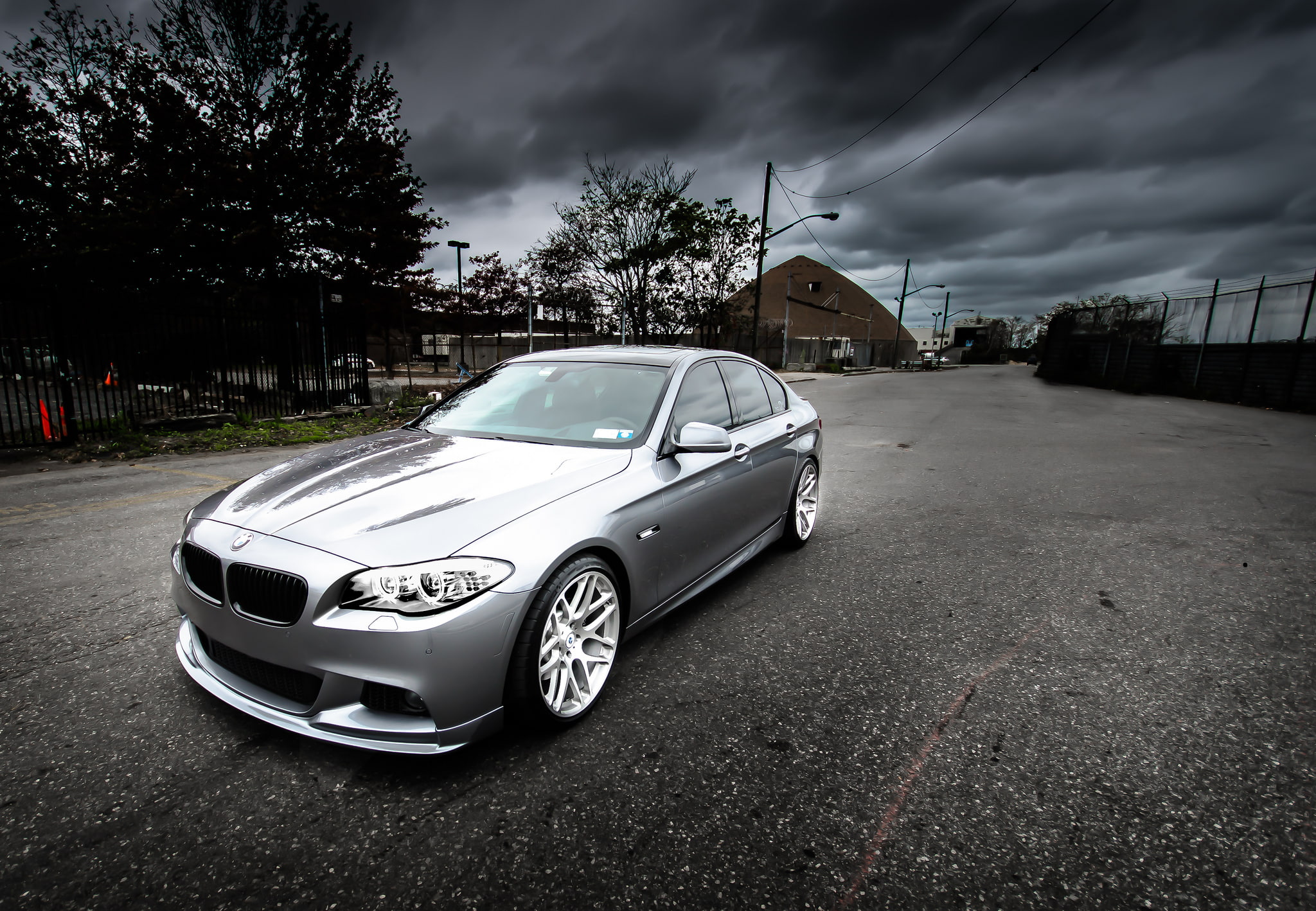 reflection, BMW, silver, front view, f10, silvery