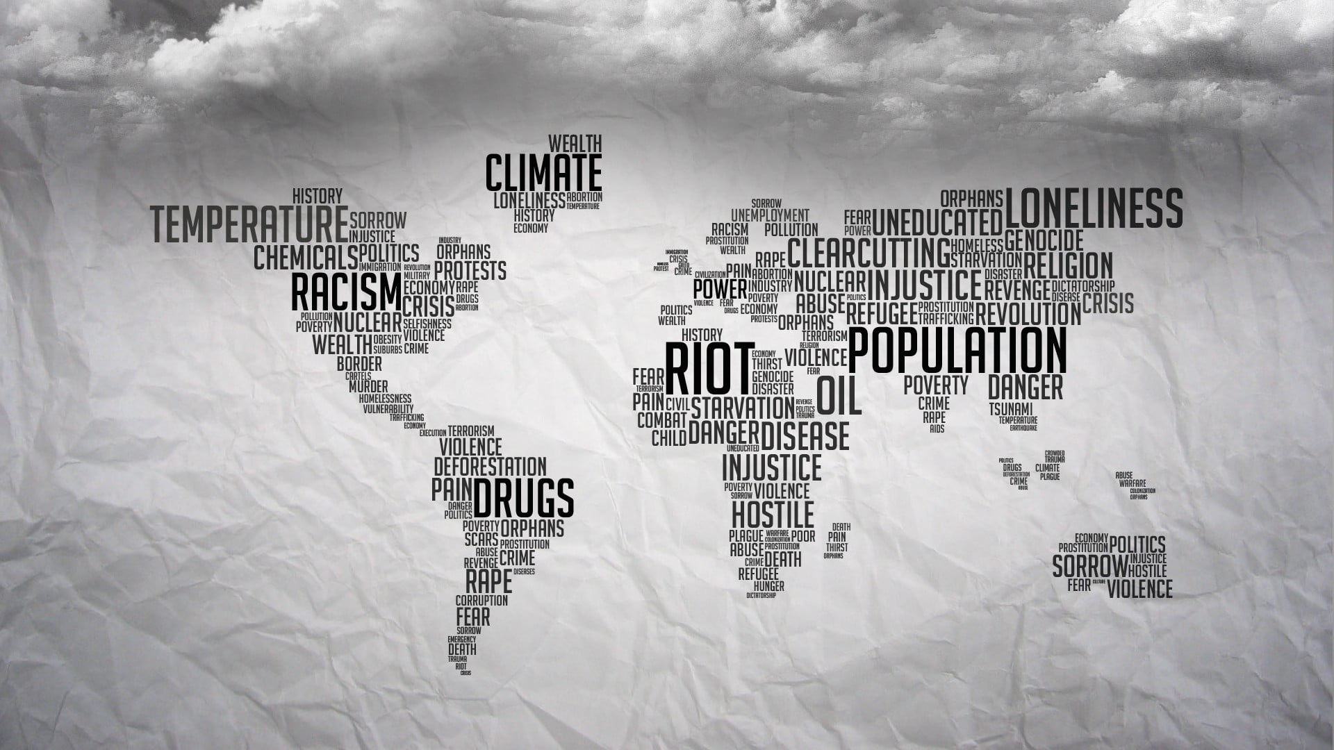 black and white map word cloud, typography, monochrome, clouds