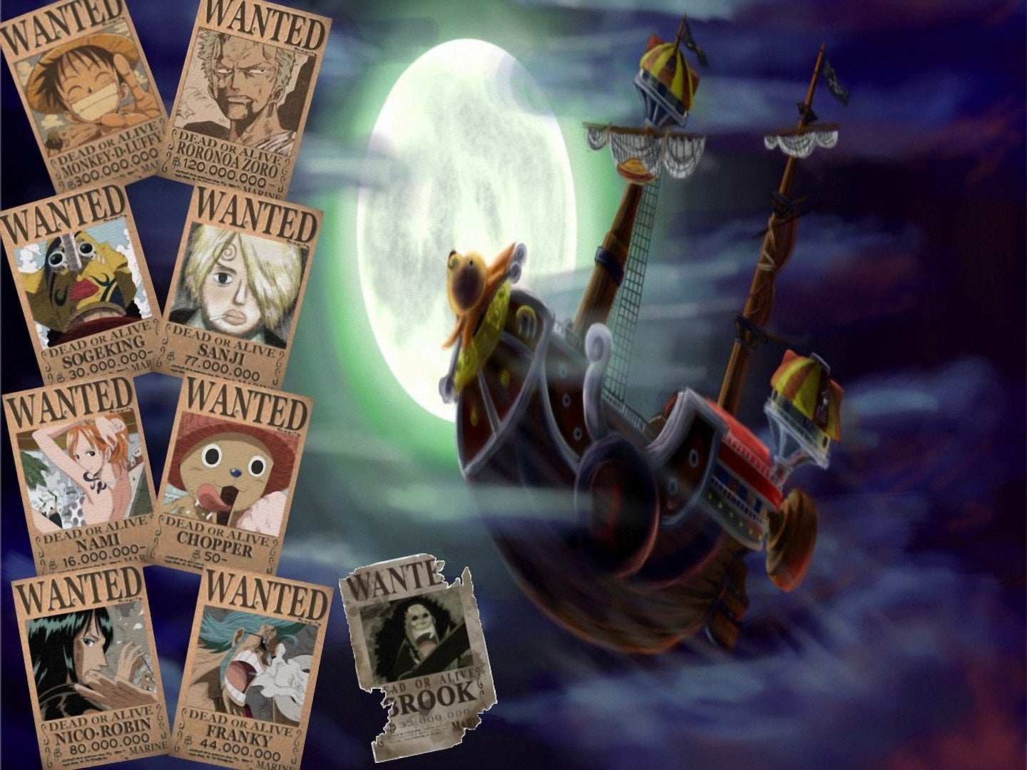 One Piece wanted poster and Going Mary ship digital wallpaper