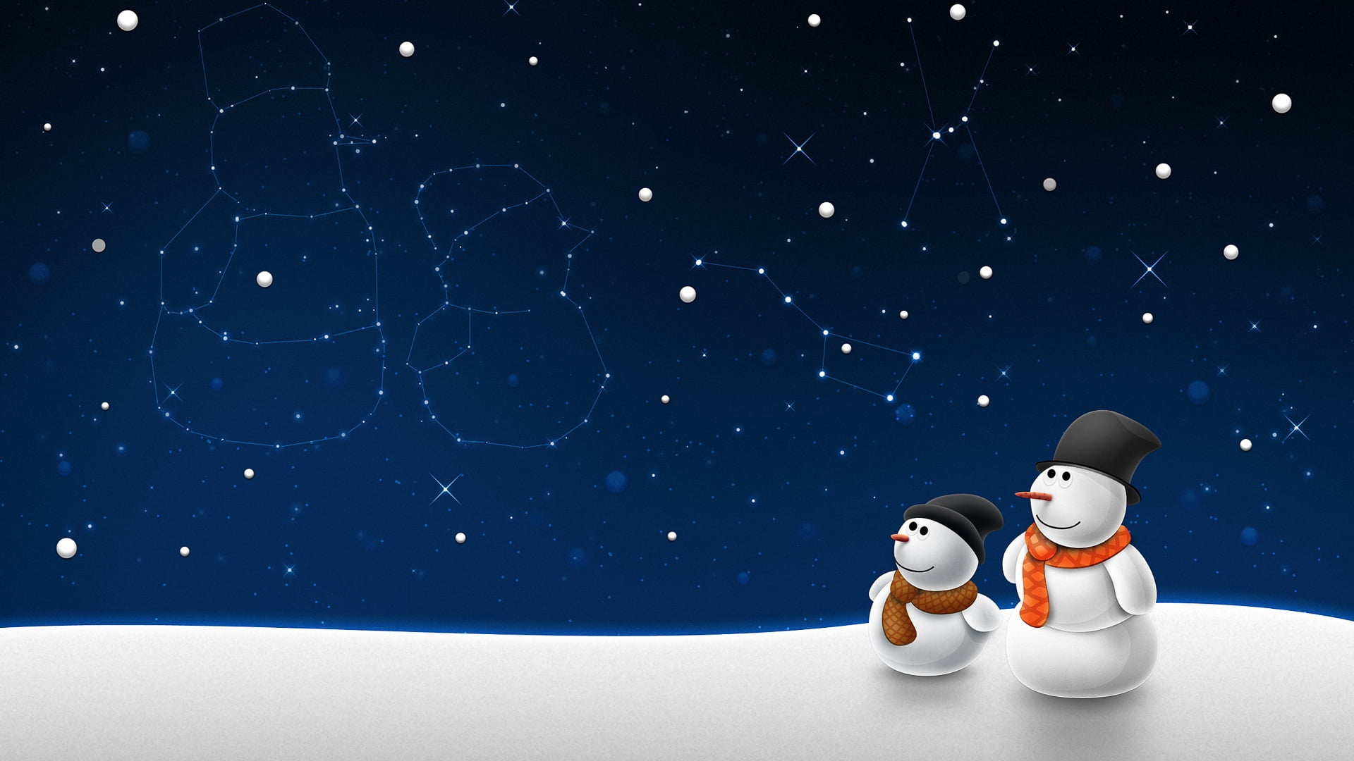 two snowman illustration, snowmen, sky, new year, christmas, winter