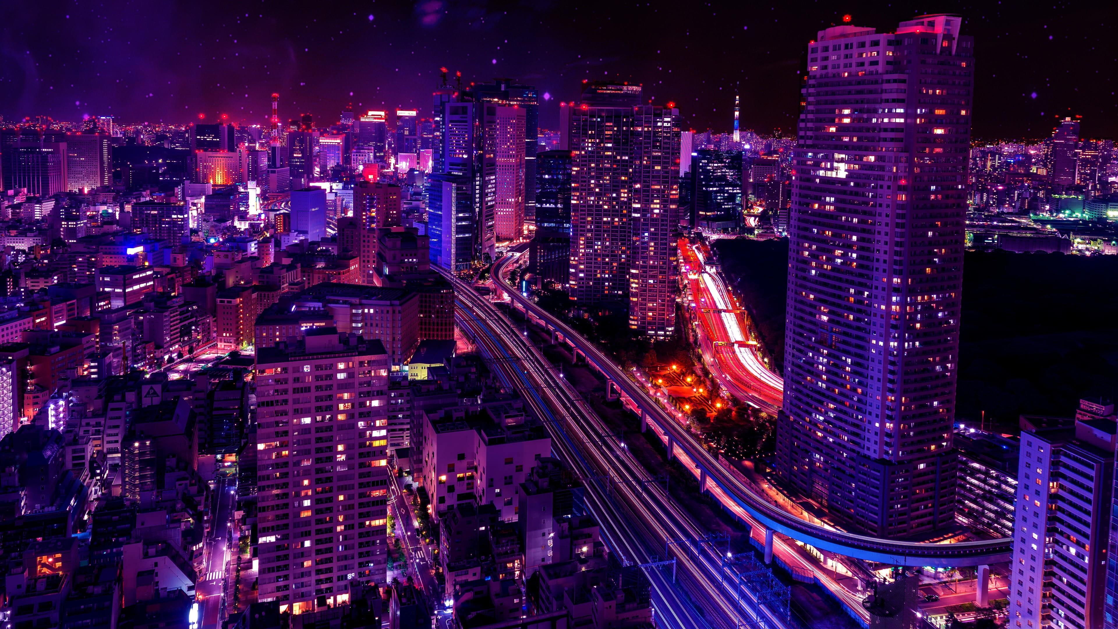 city lights, shiodome city center, japan, tokyo, minato, sky