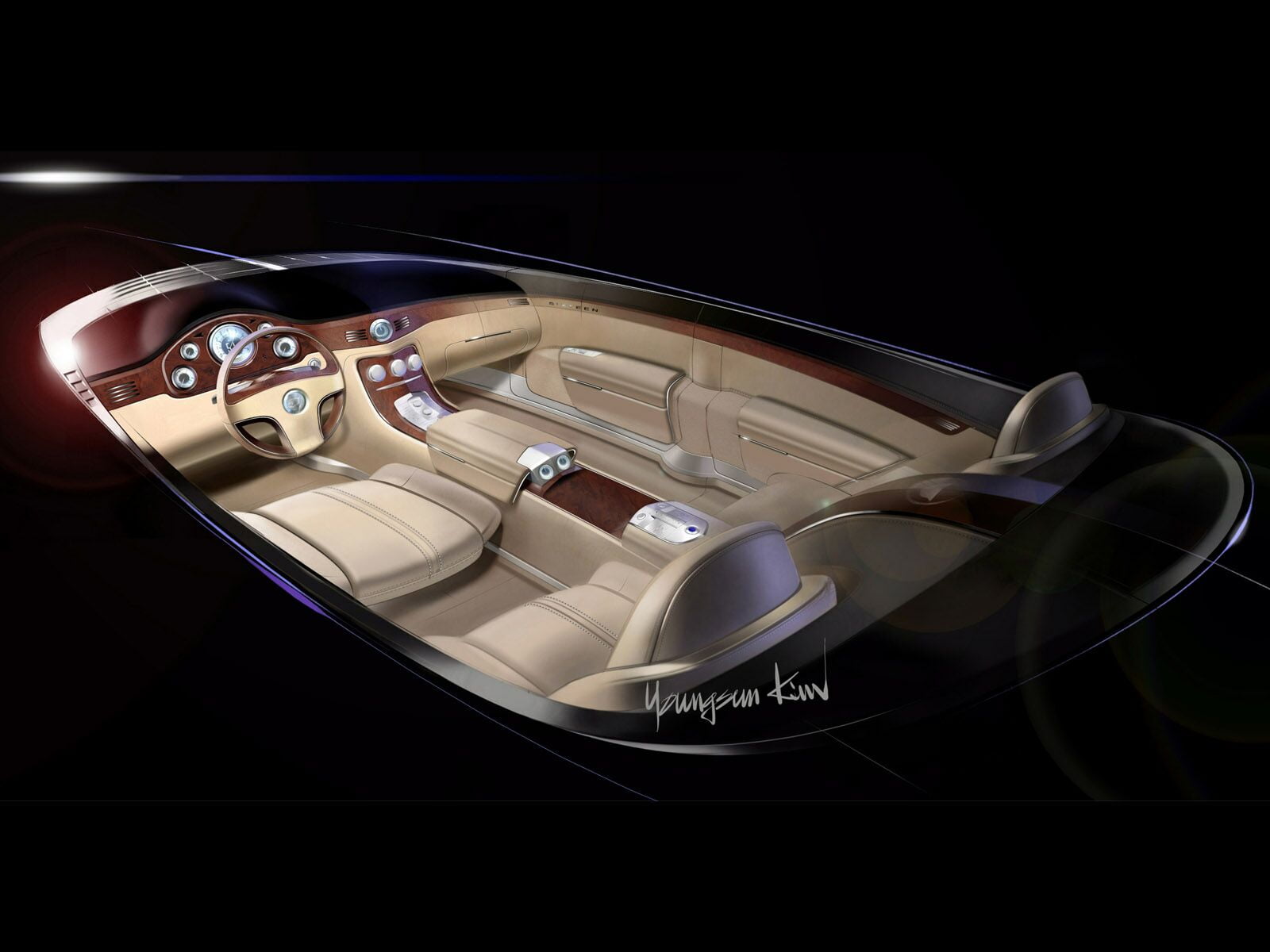 black and beige speedboat, Cadillac, sketch, Sixteen, car, technology