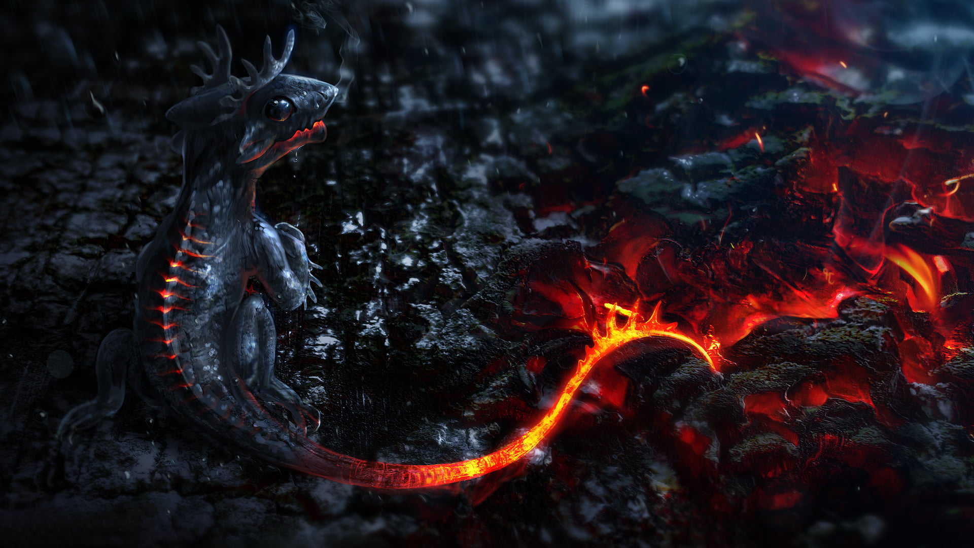 baby dragon wallpaper, fantasy art, CGI, digital art, fire, heat - temperature