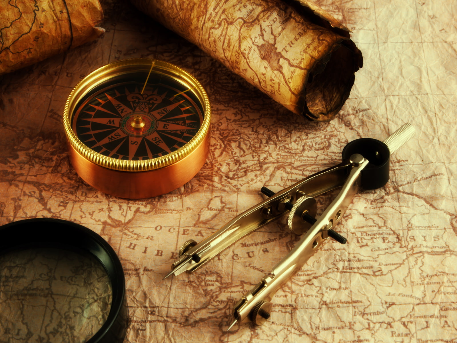 adventure, compass, map, rose, treasure