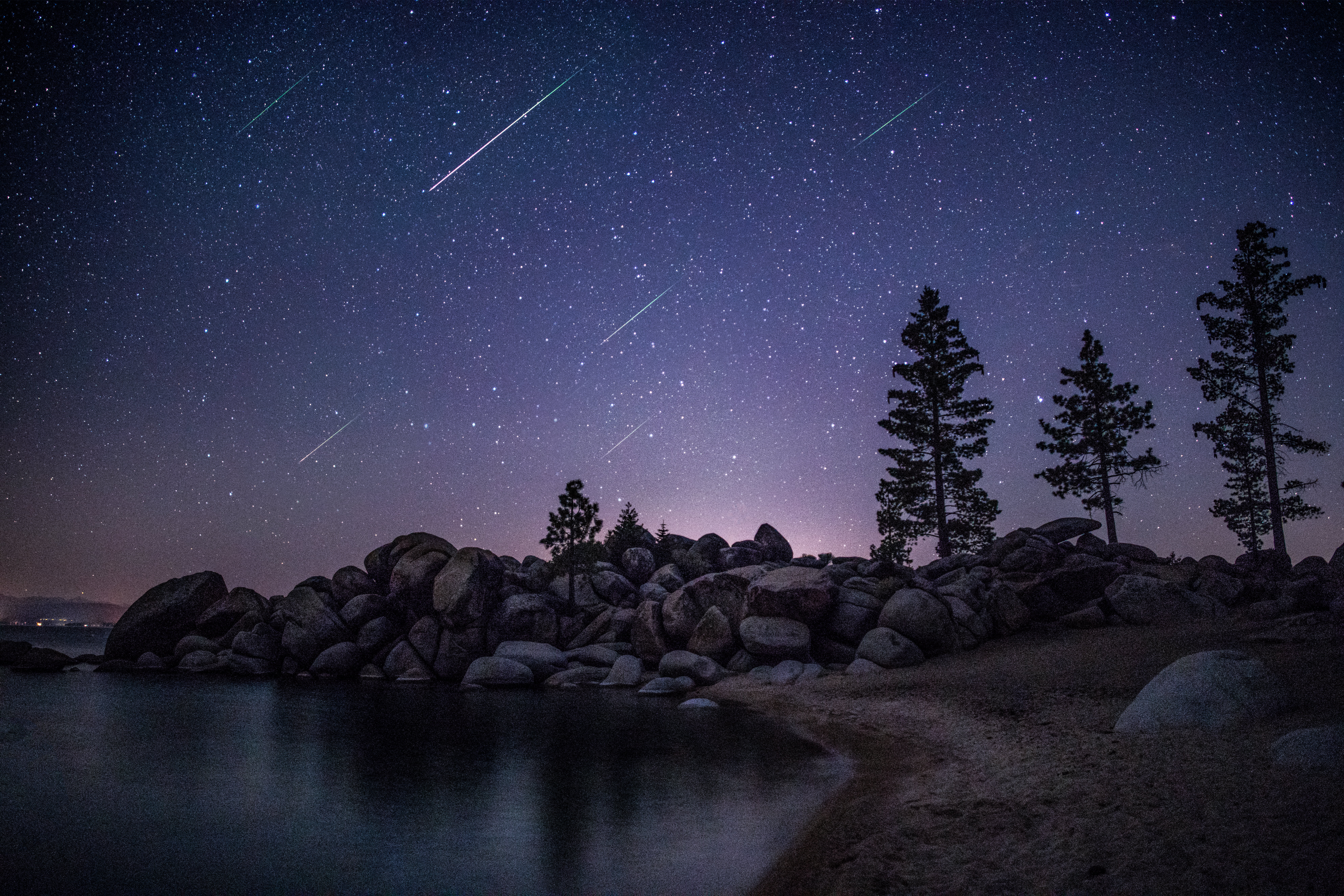 shooting star illustration, lake tahoe, lake tahoe, Meteors, Chimney Beach