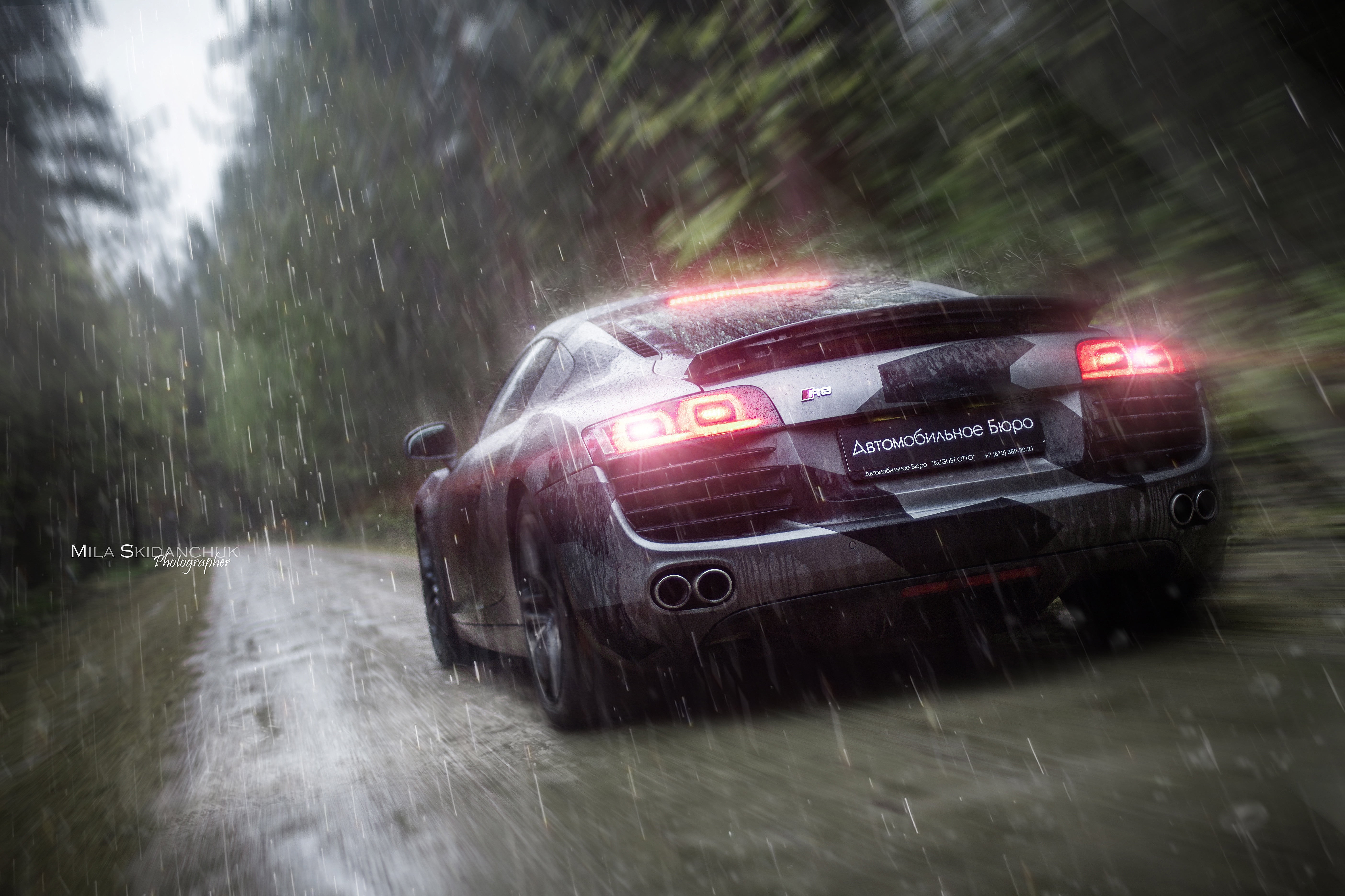 car, machine, auto, forest, fog, rain, Audi, race, Batman, sports car