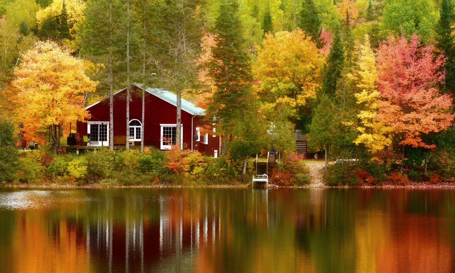 Free Download Hd Wallpaper Autumn Trees Lake House Canada