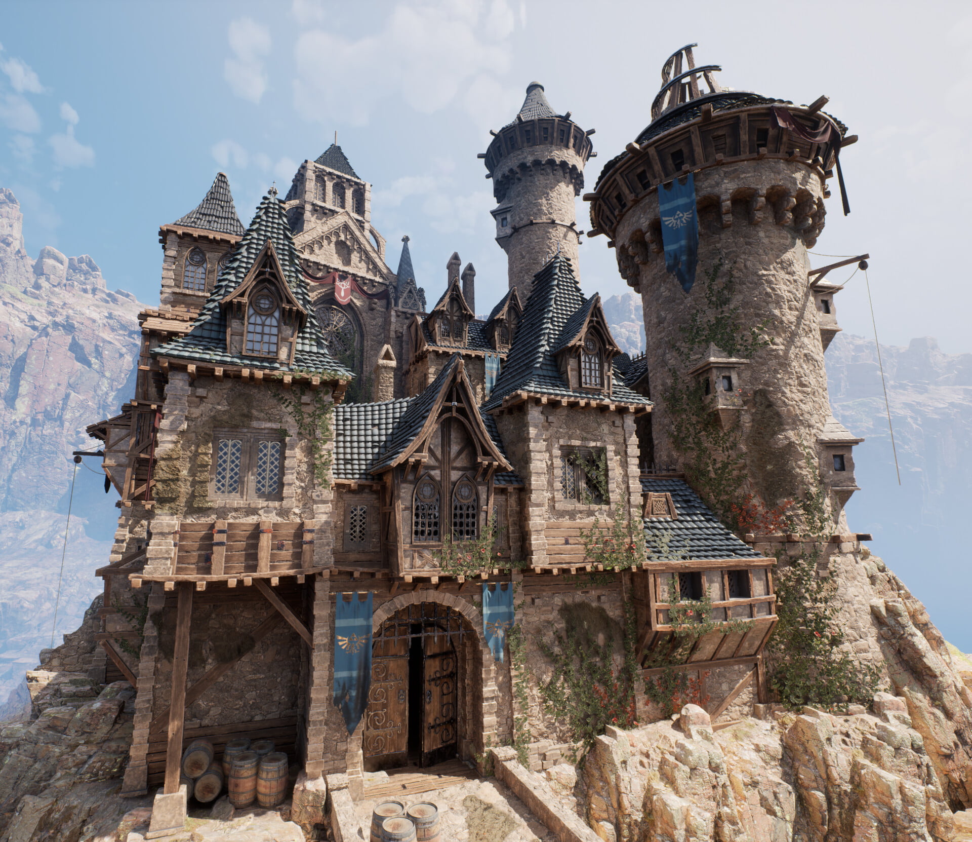 render, CGI, fantasy art, digital art, castle