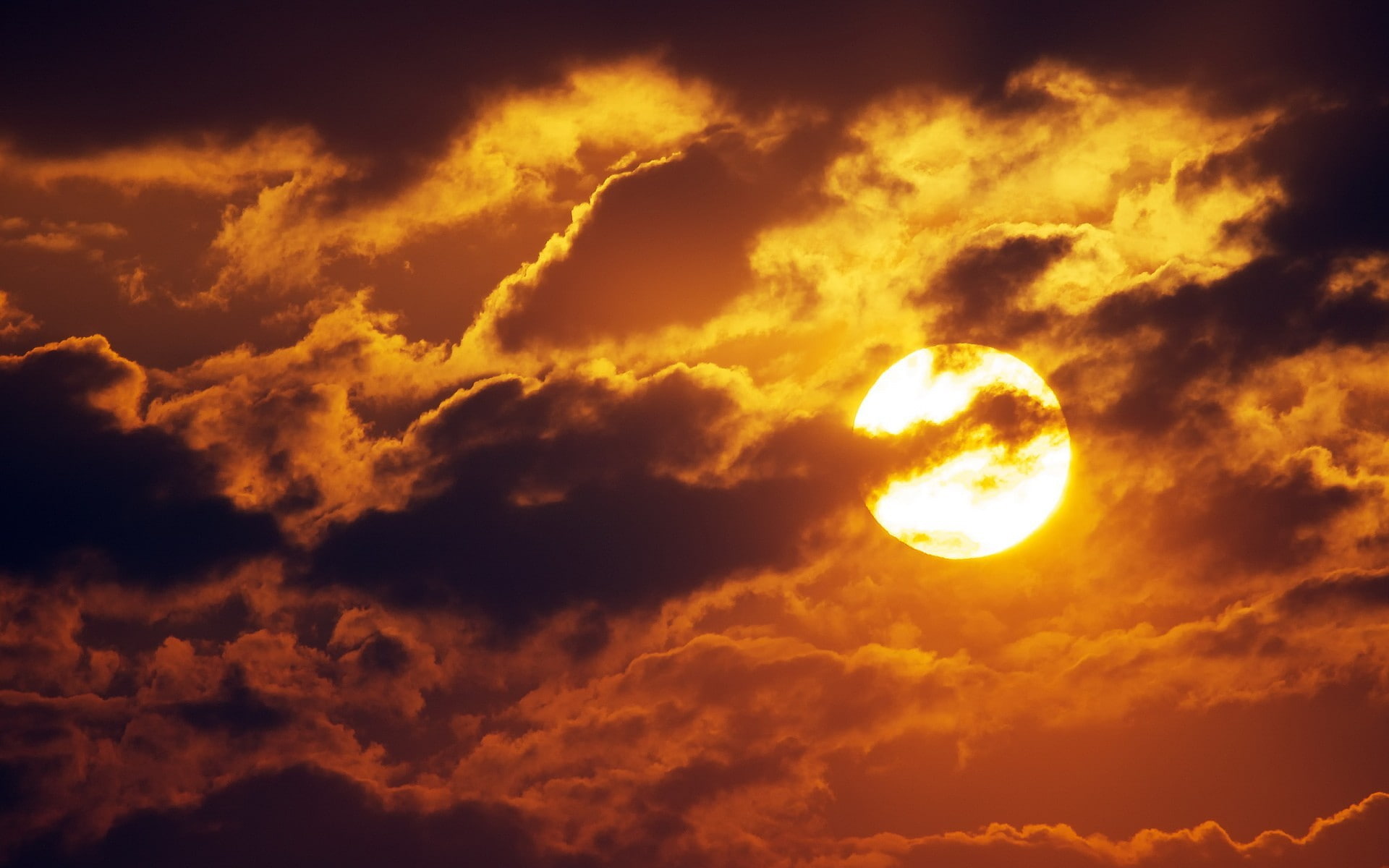 Sun in clouds, sky, Sunset