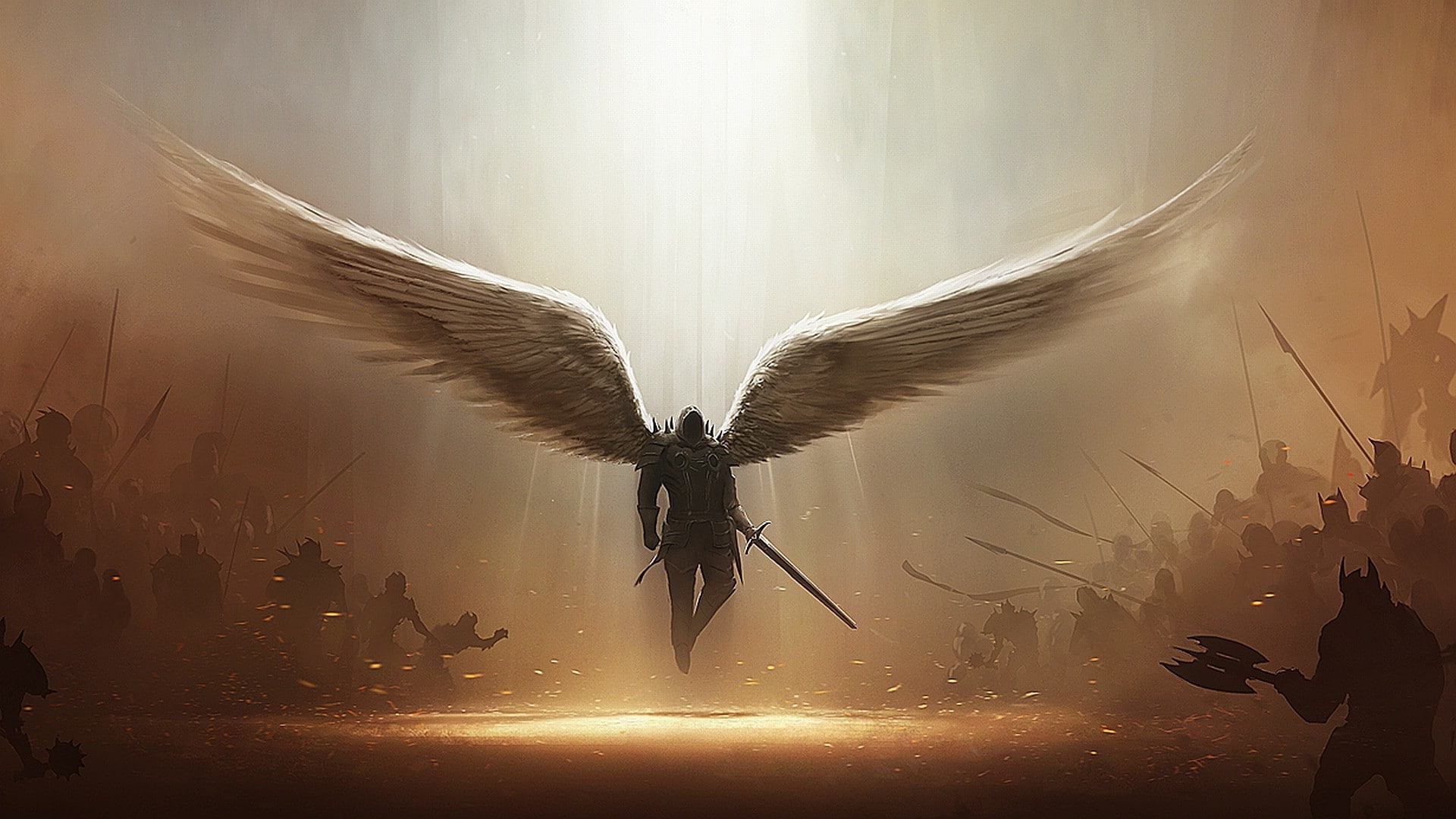 angel, artwork, Diablo III, tyrael, video games, group of people