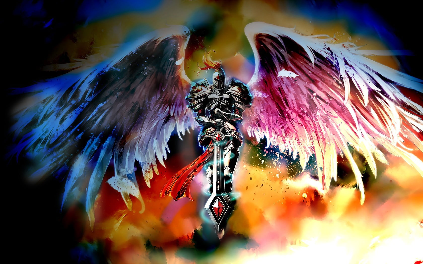 angel wearing knight armor holding sword digital wallpaper, League of Legends