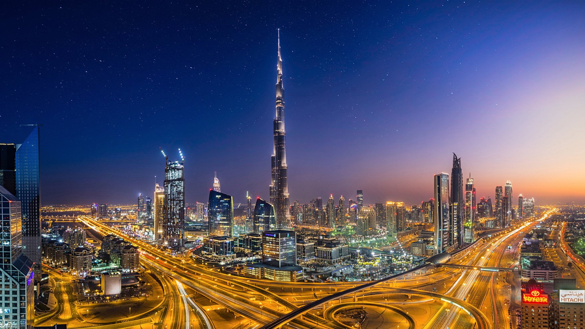 aerial view of city during night, Cities, Dubai, Burj Khalifa