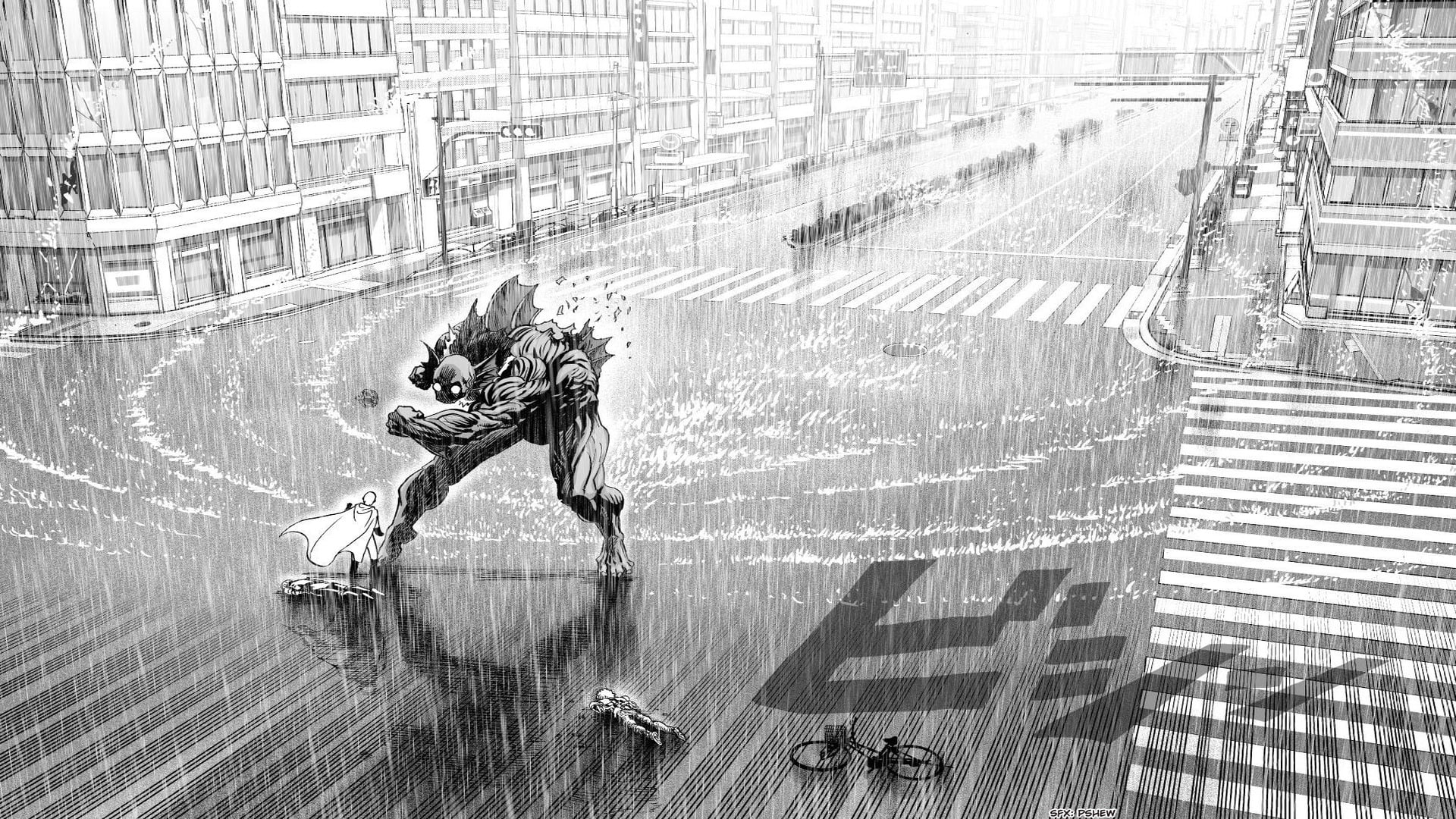robot walking on the street illusration, One-Punch Man, manga