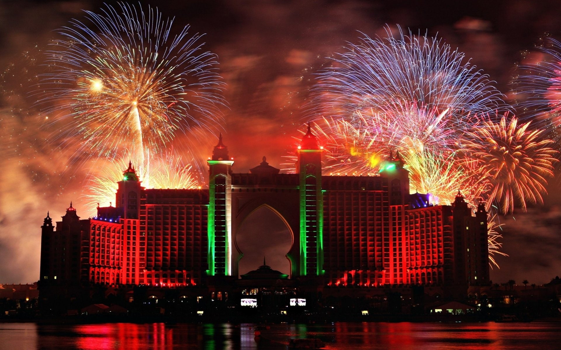 Buildings, Atlantis, The Palm, Atlantis Hotel, Dubai, Fireworks