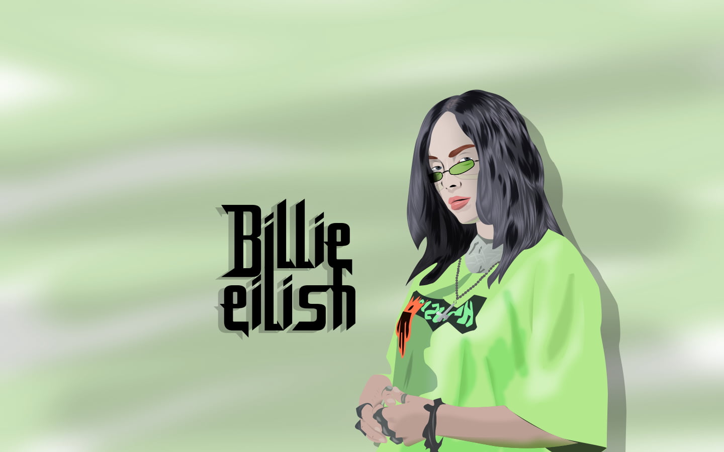 Billie Eilish, drawing, green, music, illustration, digital