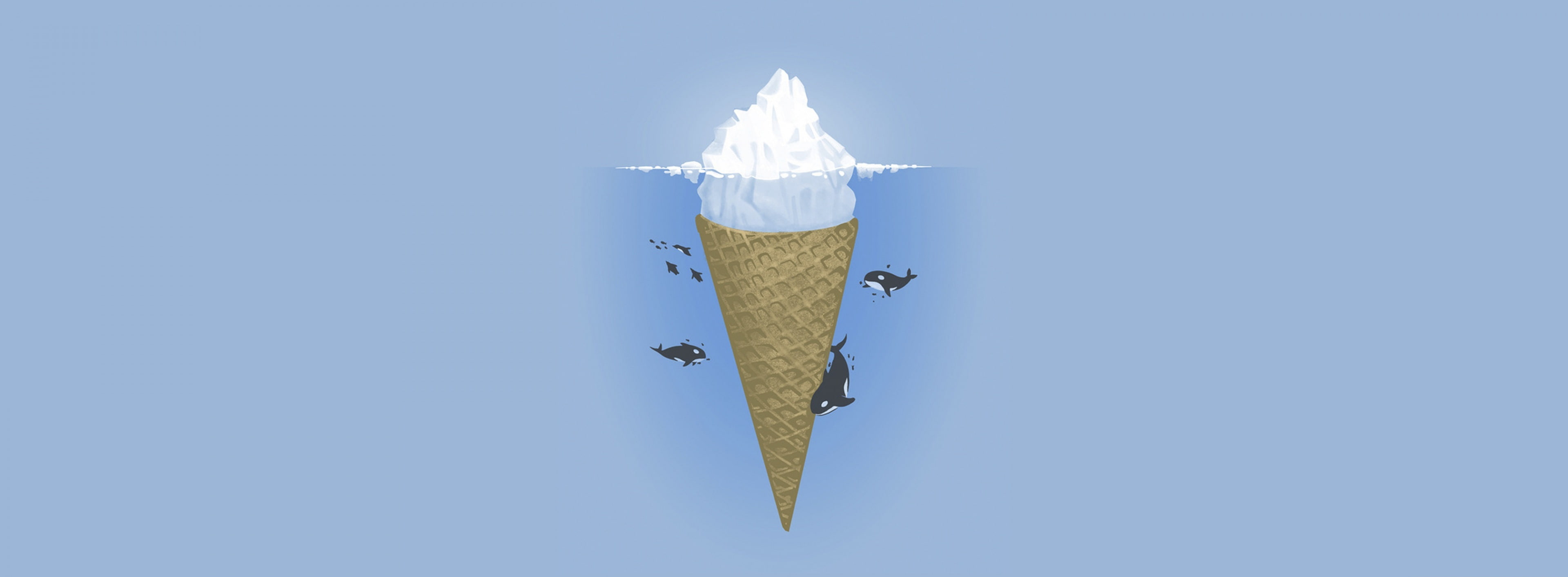 Iceberg Ice Cream, three whales with ice cream cone and iceberg digital wallpaper