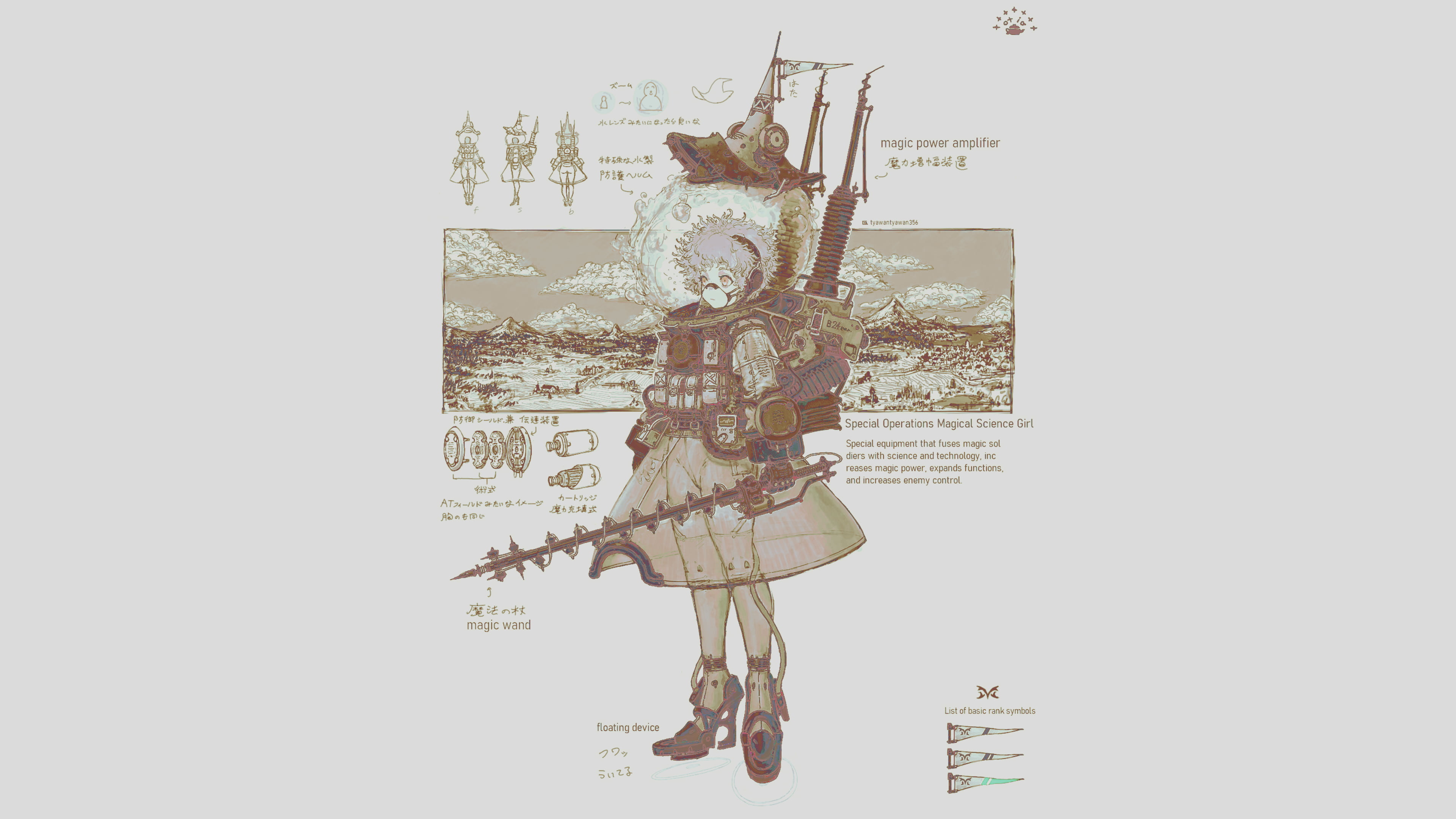 magical girls, science, military, witch, industrial, curly hair