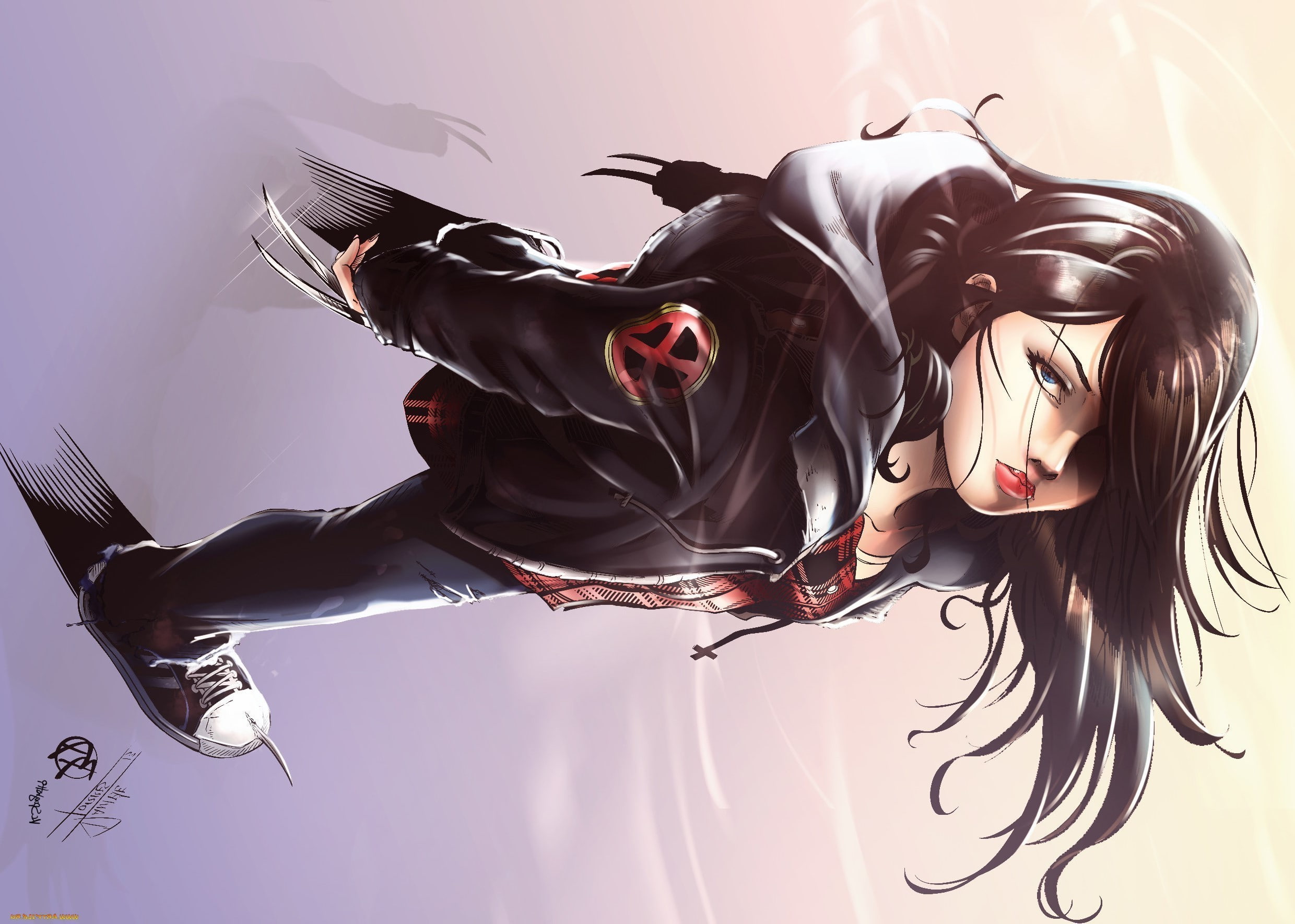 artwork, X 23, X Men, one person, real people, mid-air, women