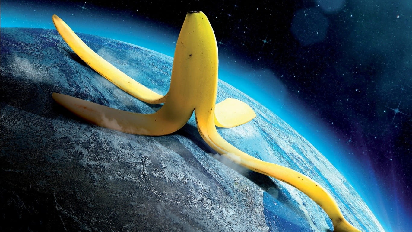 yellow banana peel, digital art, bananas, world, Earth, Photoshop
