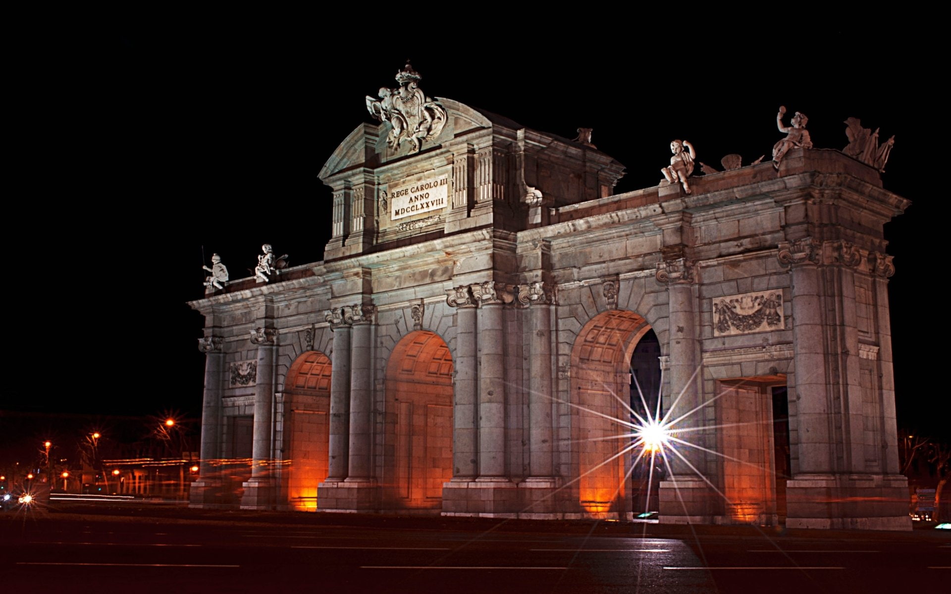 Monuments, Puerta de Alcalá, night, architecture, illuminated
