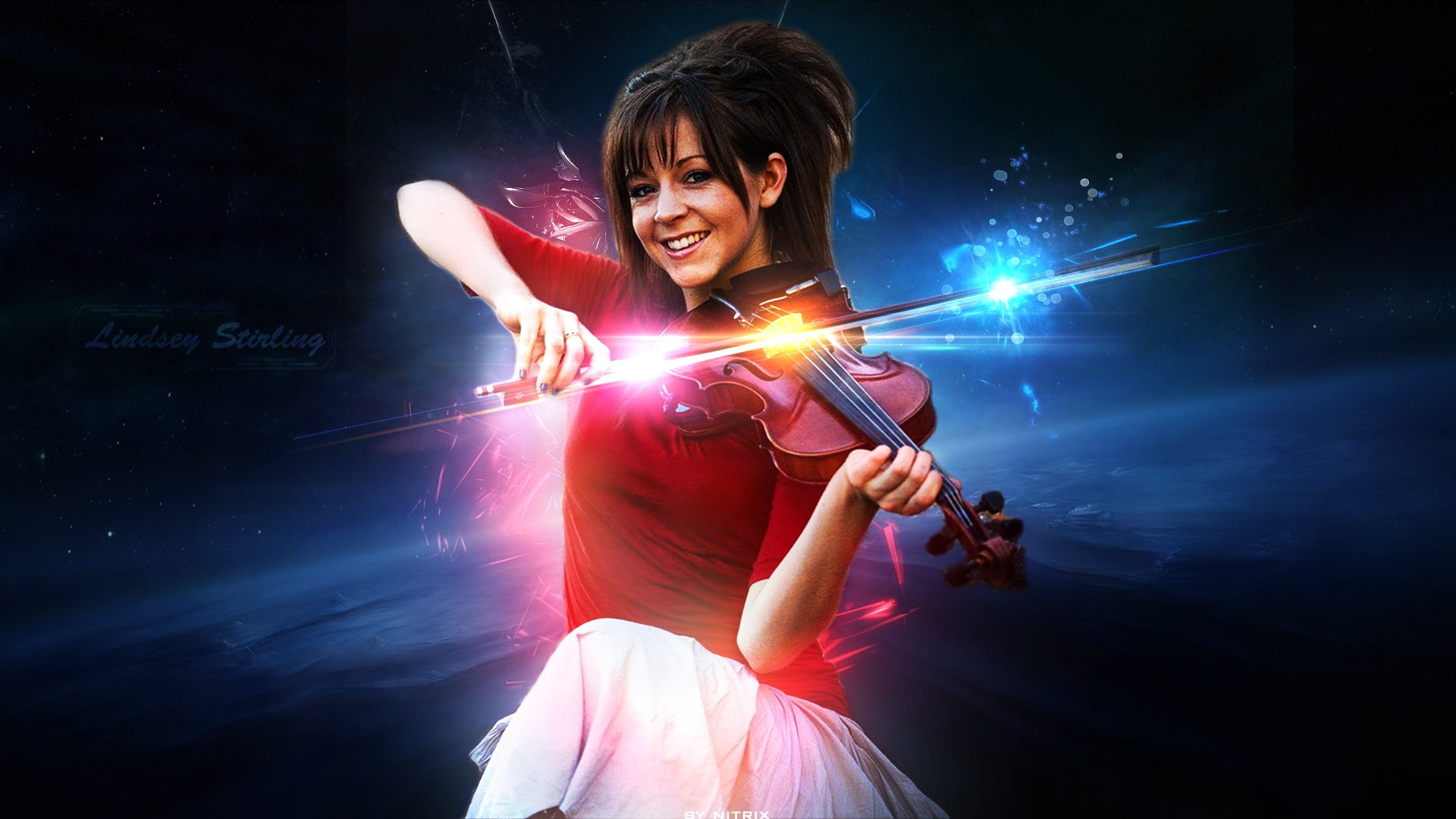 Lindsey Stirling, musician, fan art, women, brunette, violin