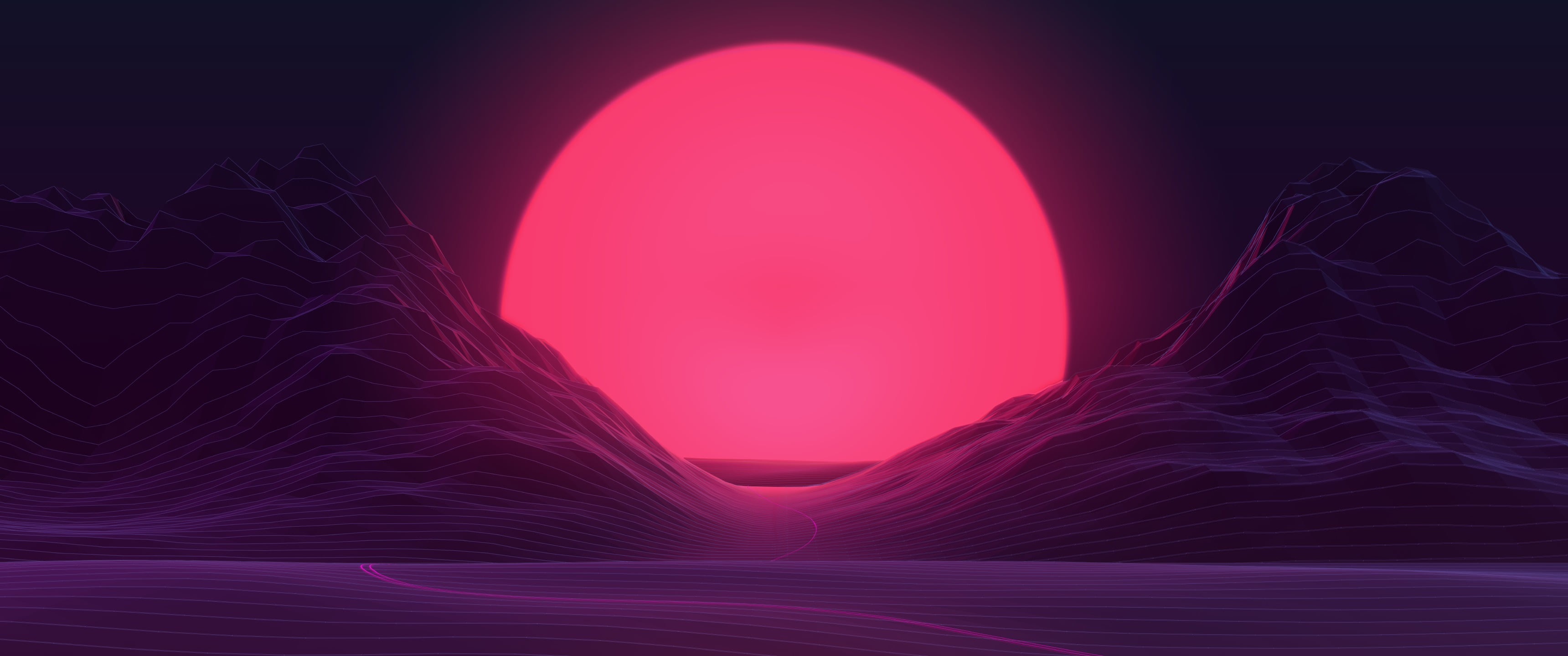full moon walllpaper, sunset, neon, mountains, pink color, technology
