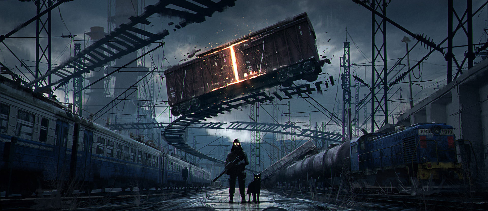concept art, artwork, science fiction, apocalyptic, railway