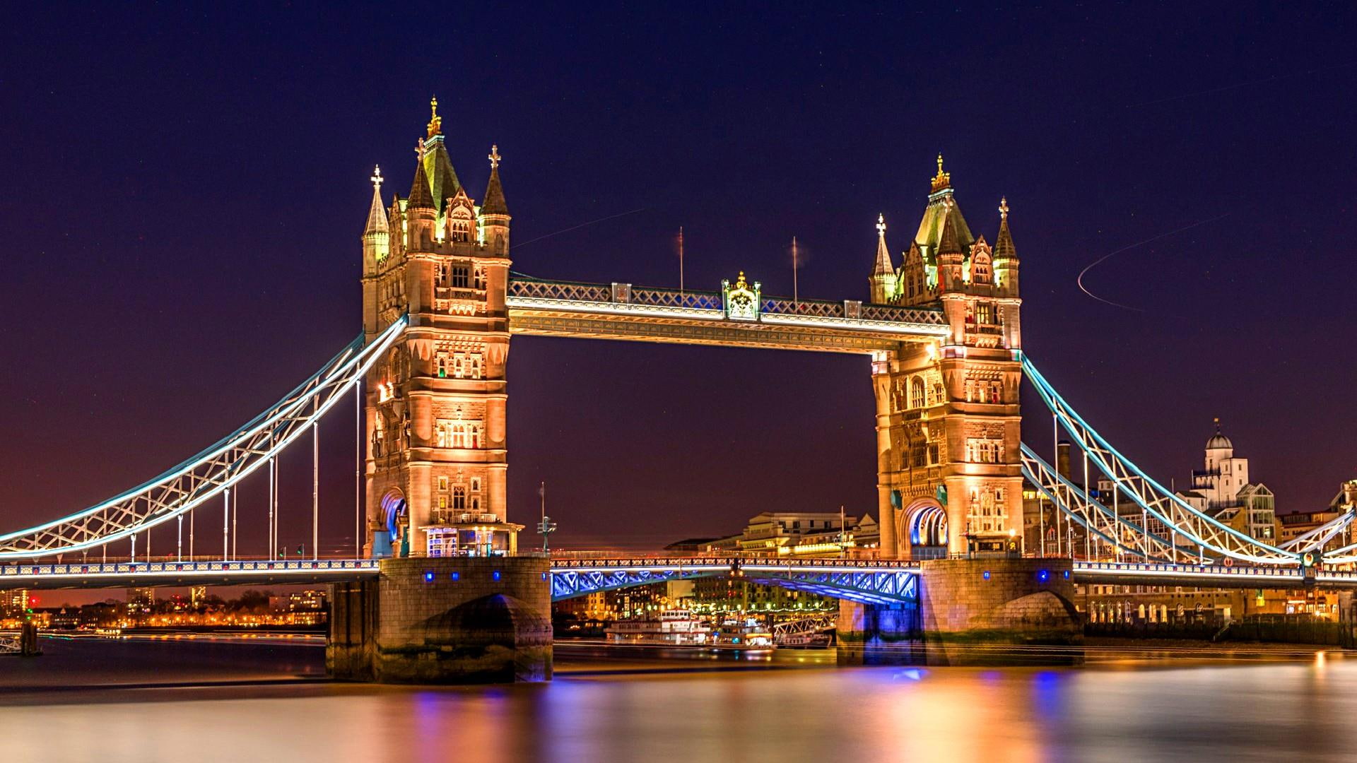 tower bridge, london, europe, england, night