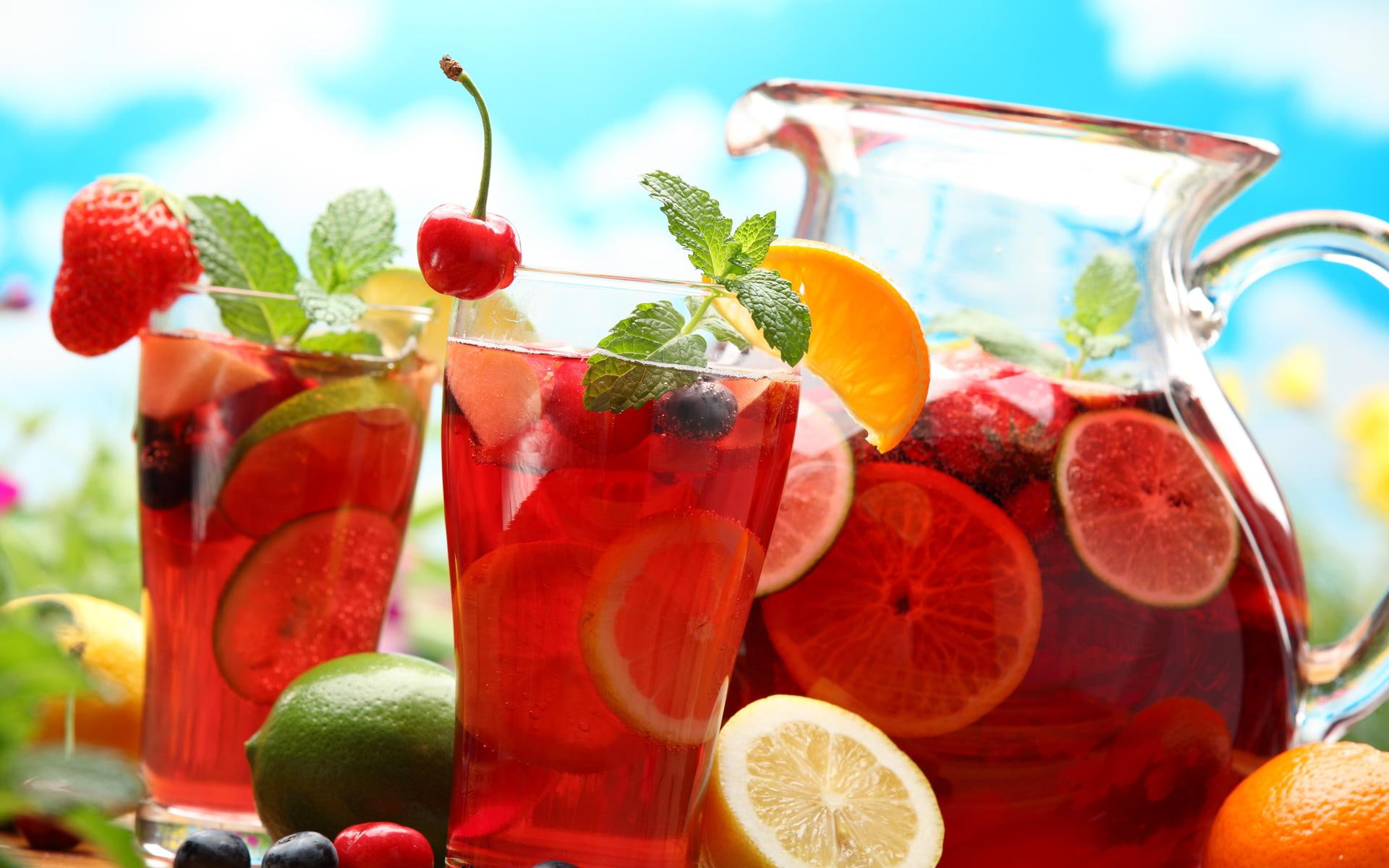 Perfect For Summer, lemon, cherry, drink, fresh, juice, glass