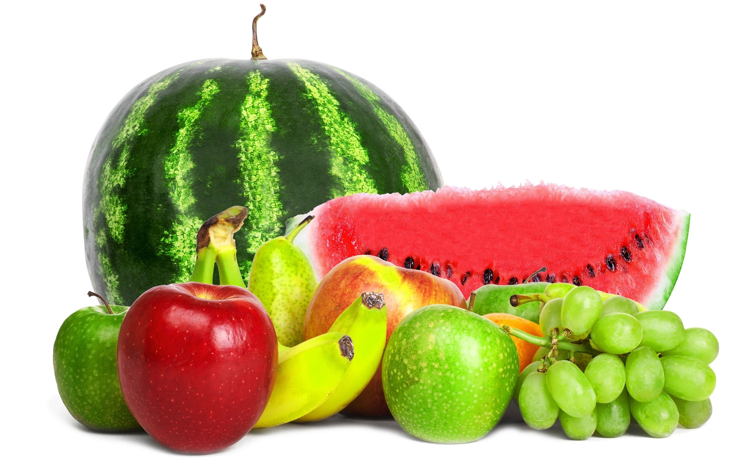 variety of fruits, watermelon, apples, grapes, food, freshness