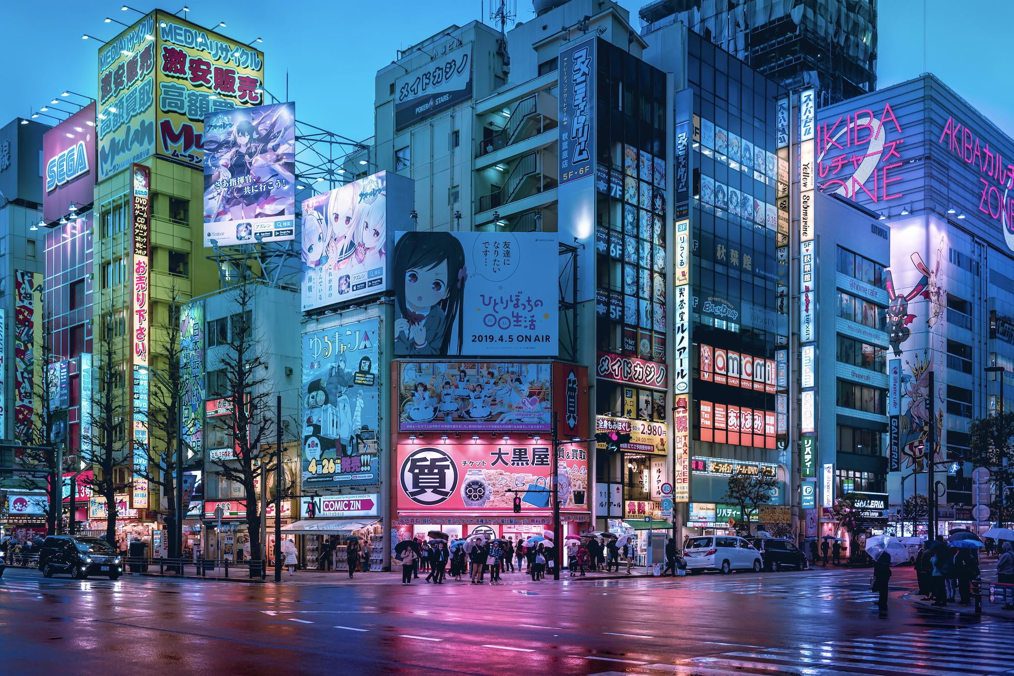 Akihabara, Tokyo, photography, street, car, reflection, street light