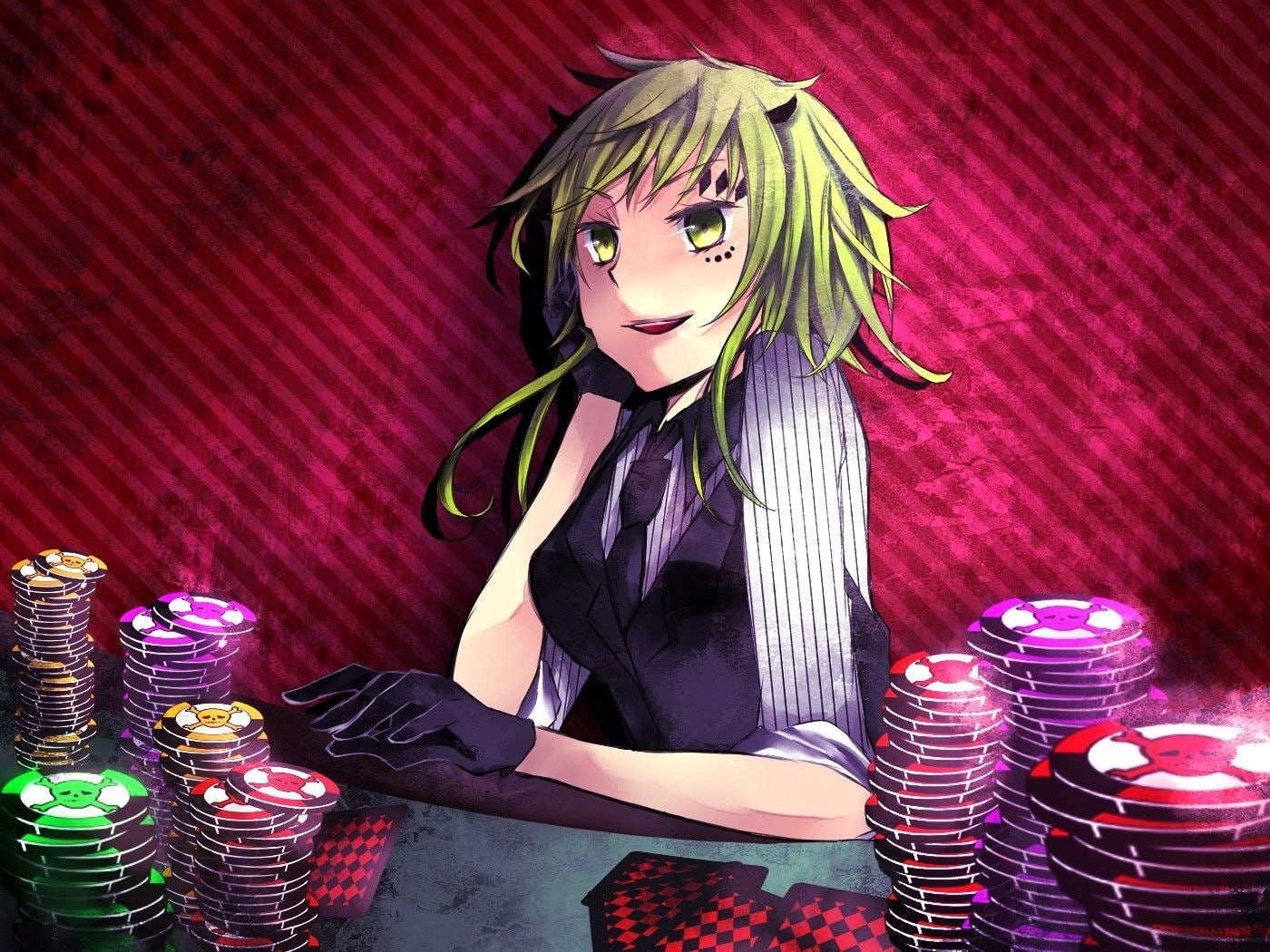 Vocaloid, Megpoid Gumi, poker, candle, one person, table, indoors