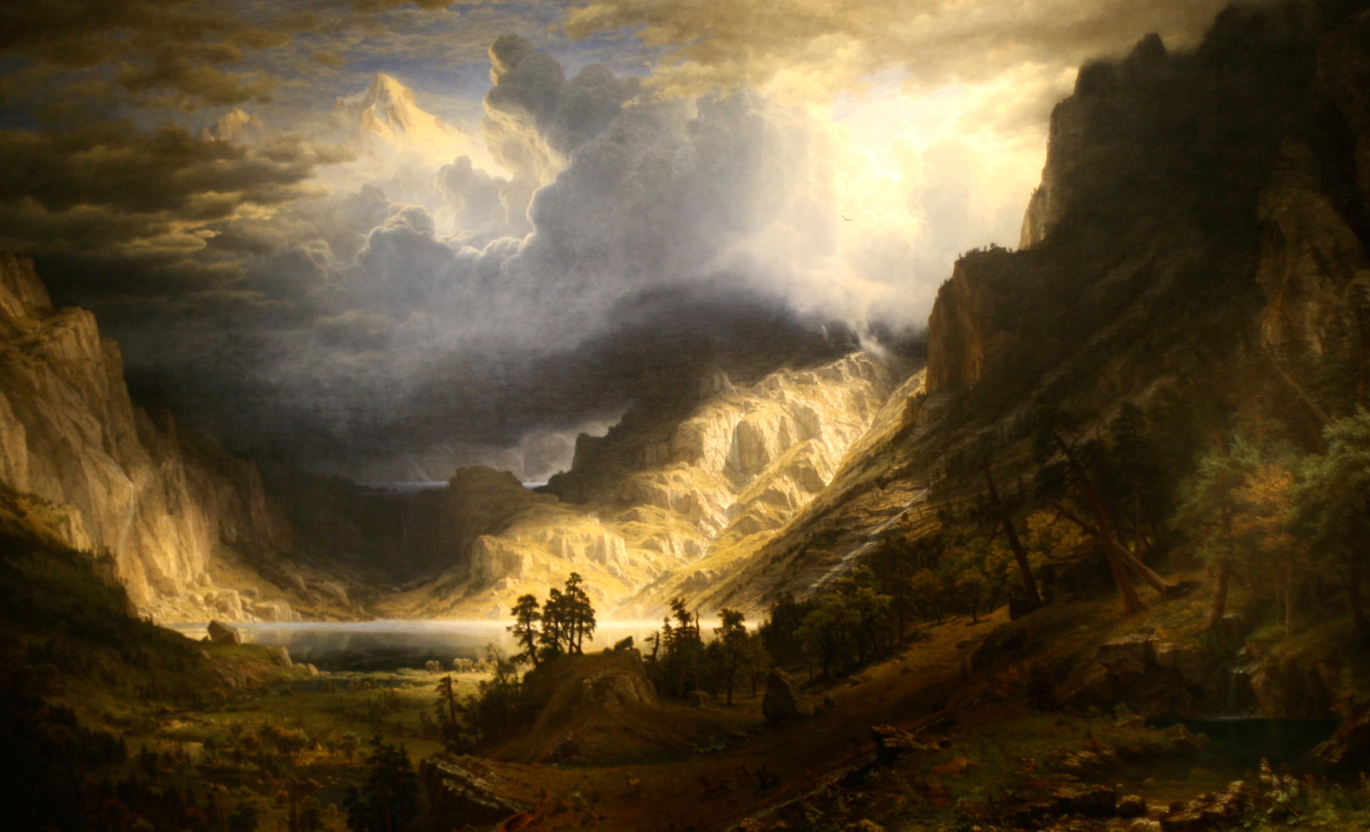 landscape, picture, Albert Bierstadt, Storm in the Rocky Mountains