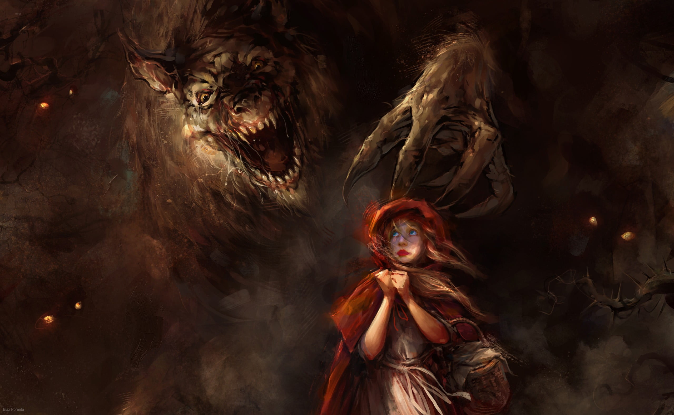 Free download | HD wallpaper: little red riding hood art, werewolves ...