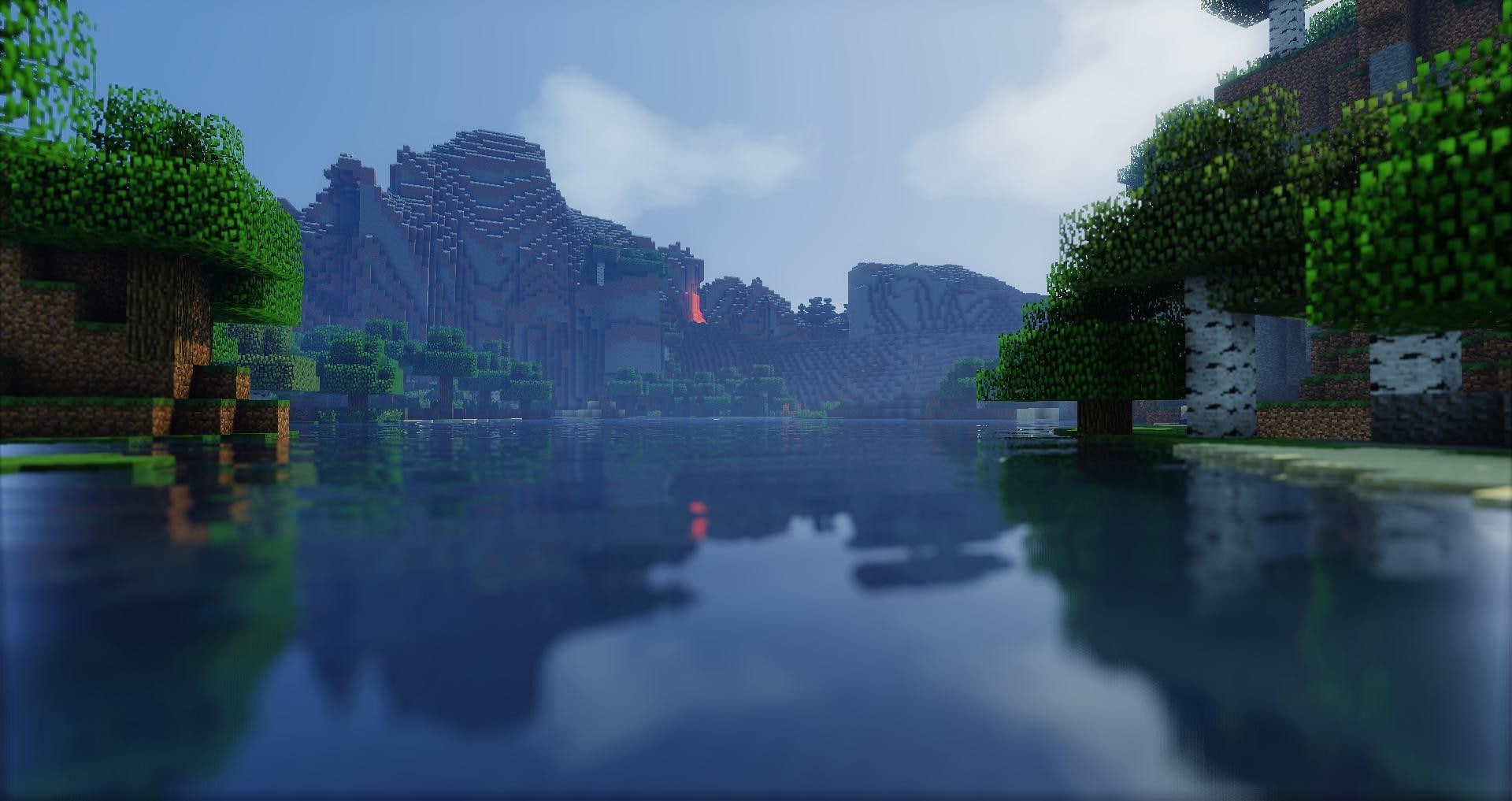 lake, Lava, Minecraft, render, screenshots, water, reflection
