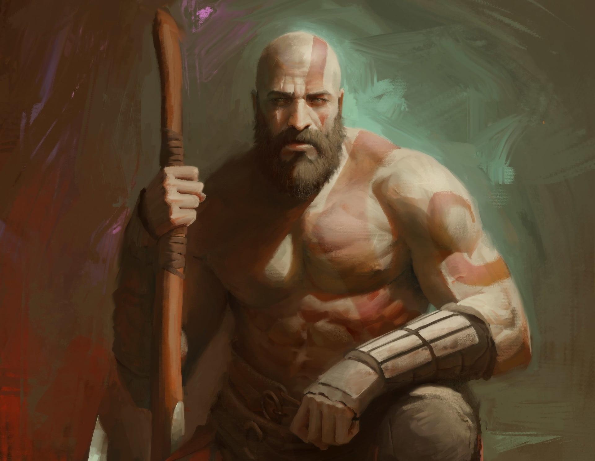 axe, demigod, armor, Kratos, God of War, man, hero, chest, powerful