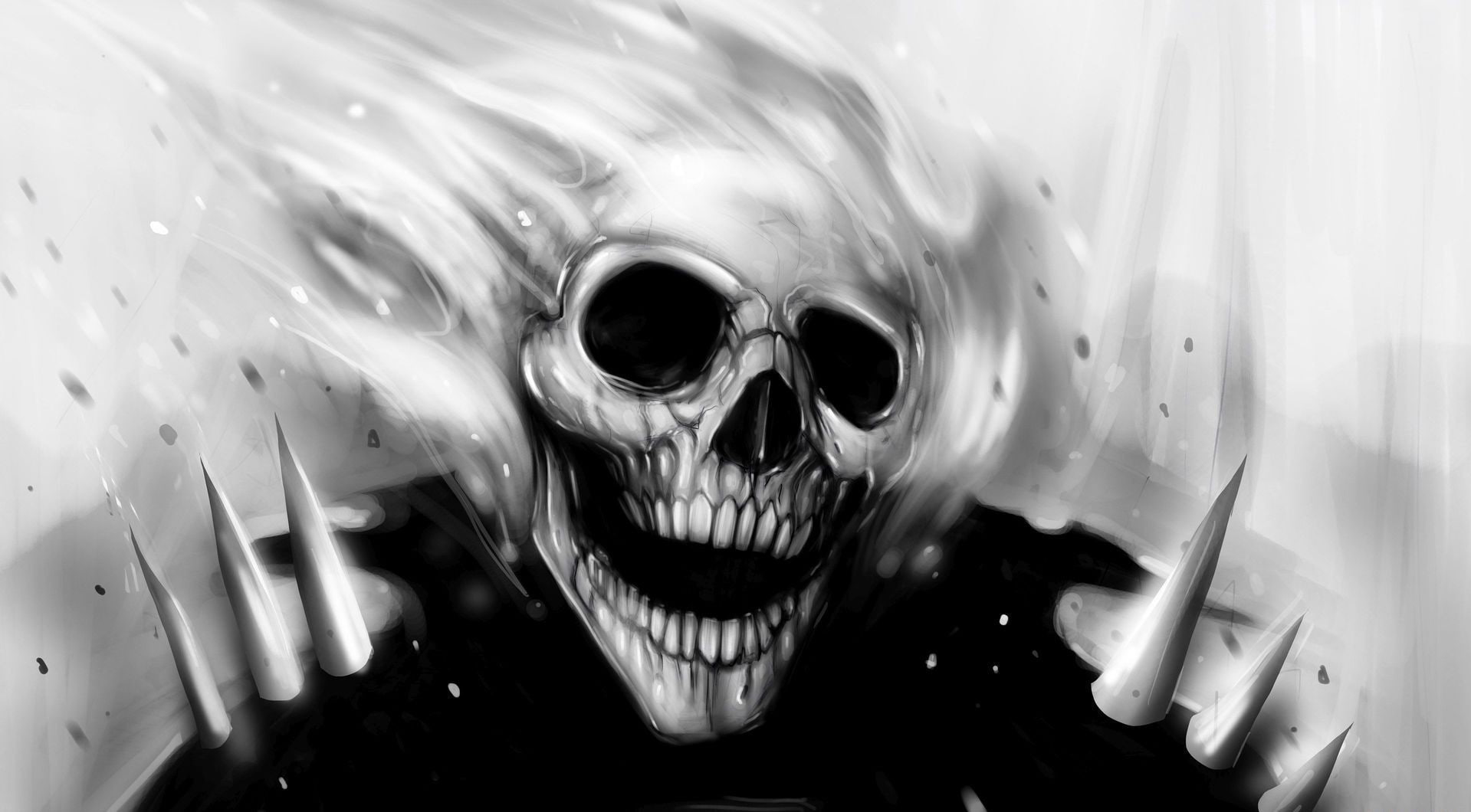 skull, monochrome, fantasy art, artwork, Ghost Rider