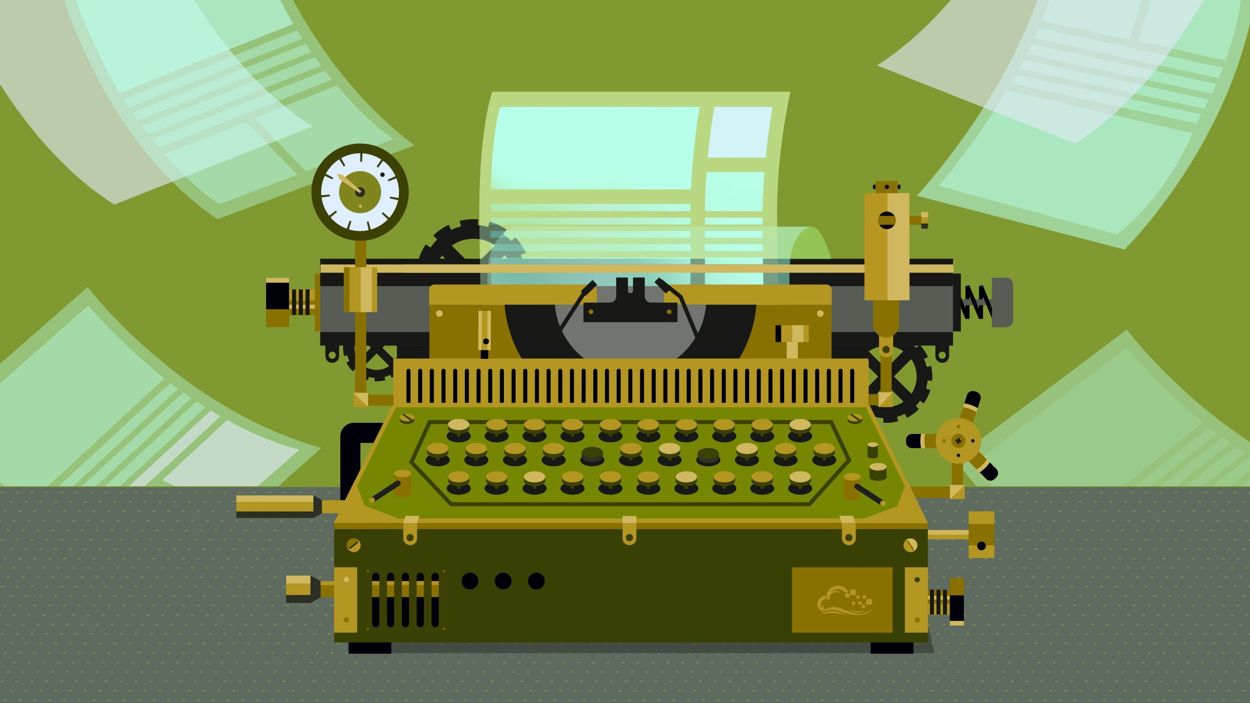 digitalocean, typewriters, paper, digital art, technology, yellow