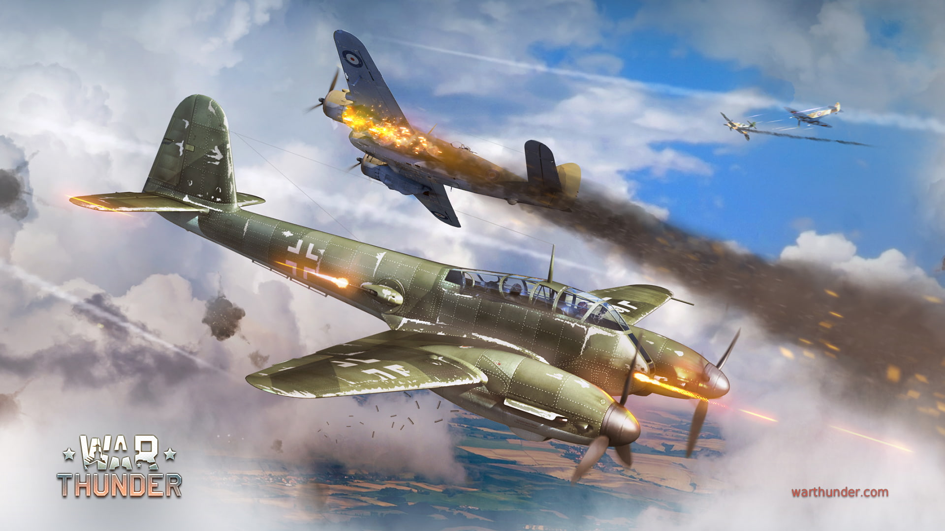 War Thunder fighter plane wallpaper, the sky, clouds, flame, smoke
