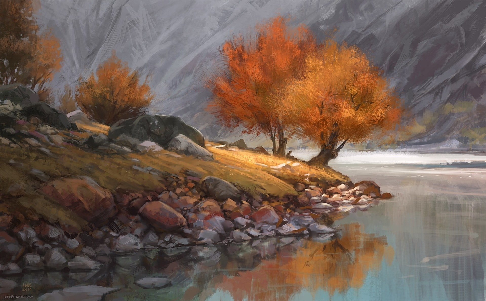 artwork, river, reflection