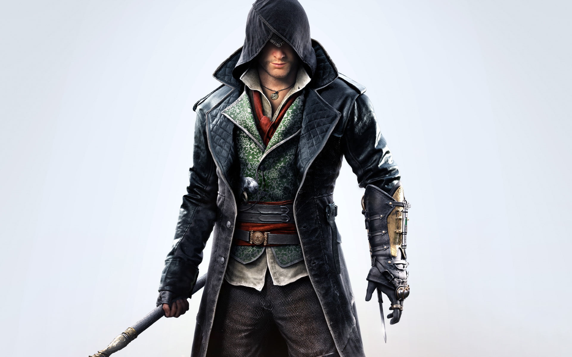 men's black leather coat, Assassins Creed, Hood, Cloak, Syndicate