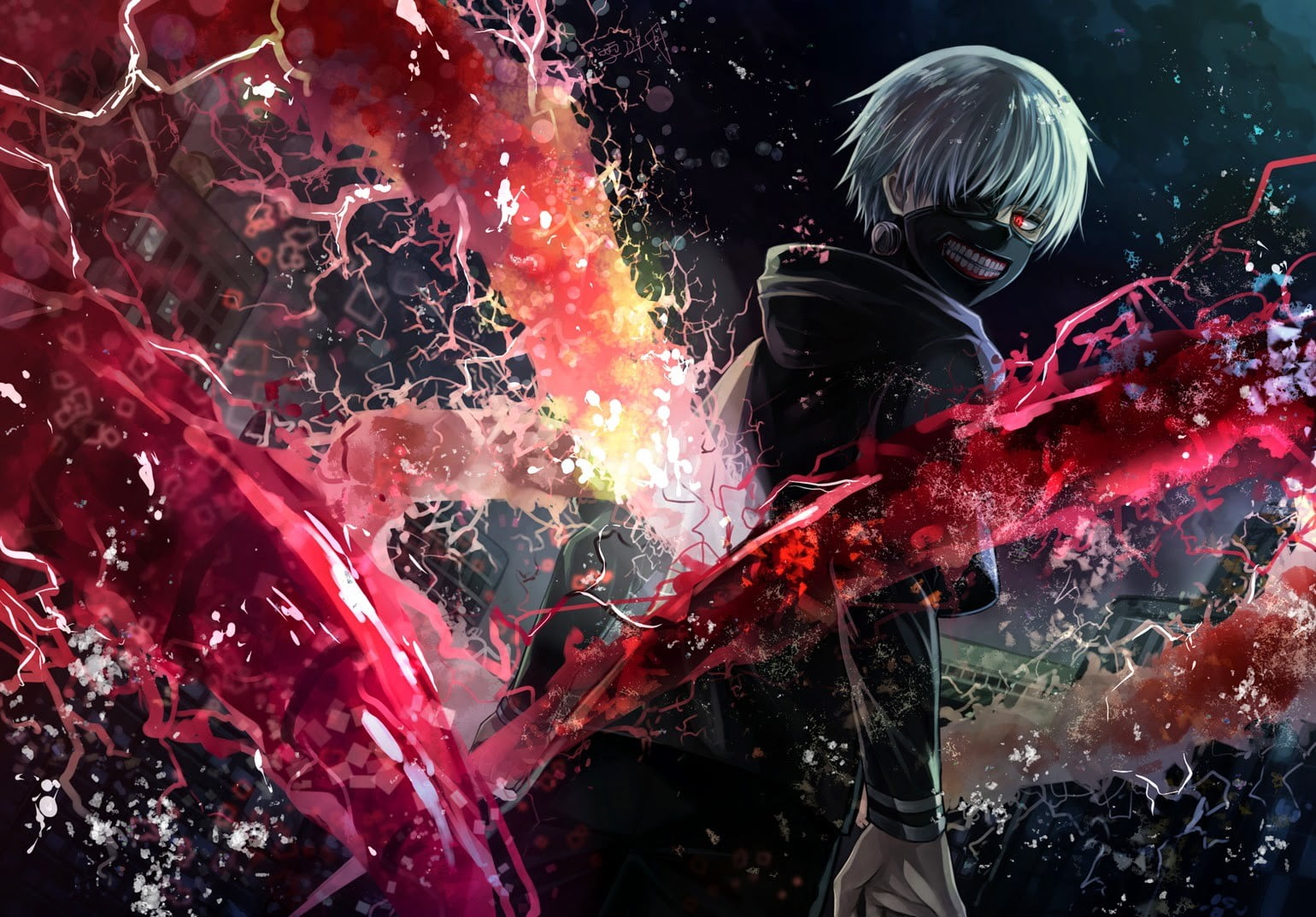 digital art of boy, Tokyo Ghoul, one person, real people, red
