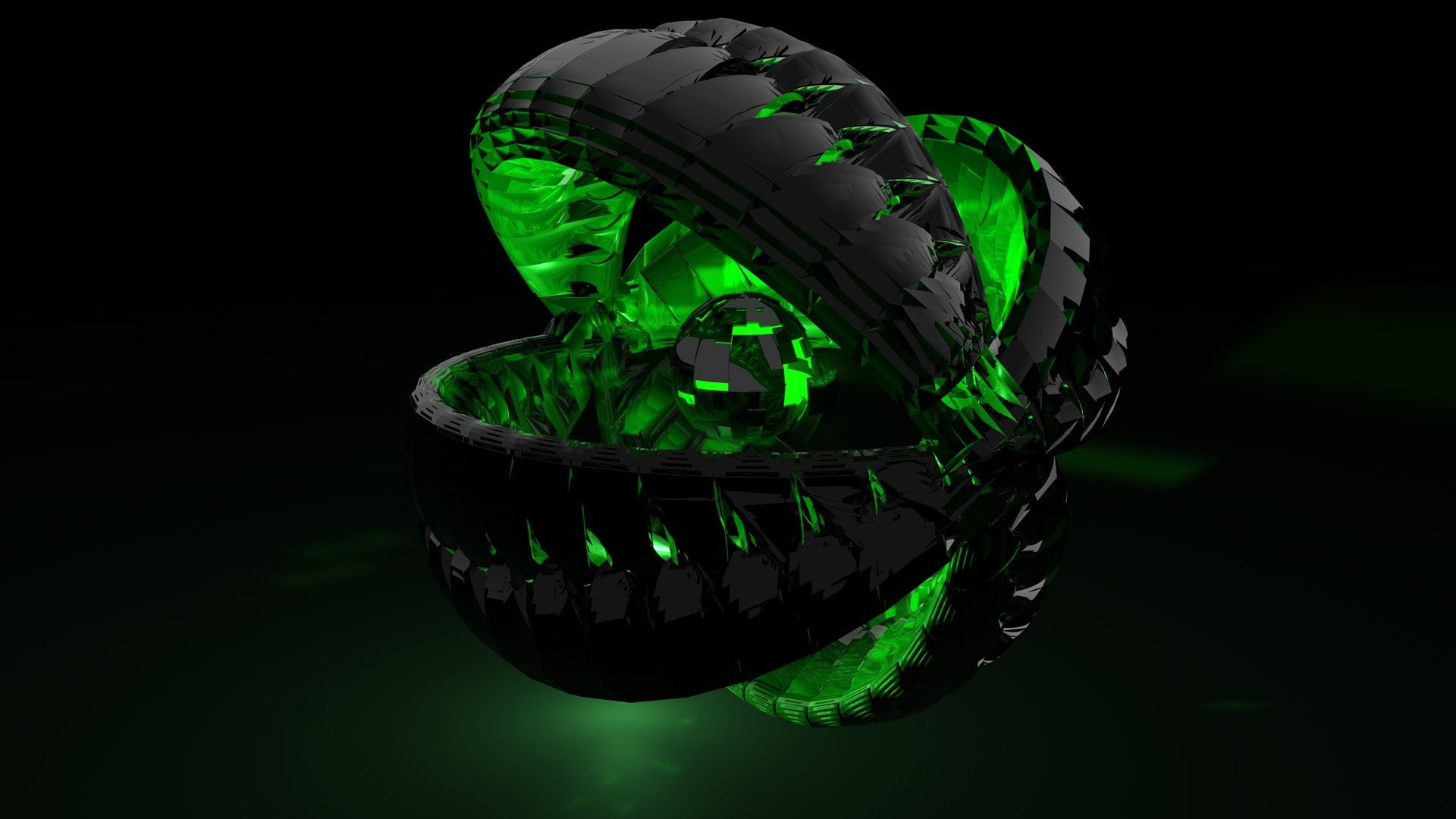 3D abstract ball, black and green electronic device illustration