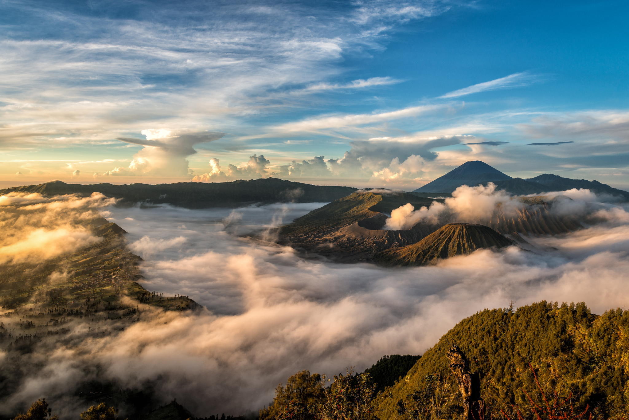 clouds, landscape, nature, Indonesia, Java, the volcano Bromo
