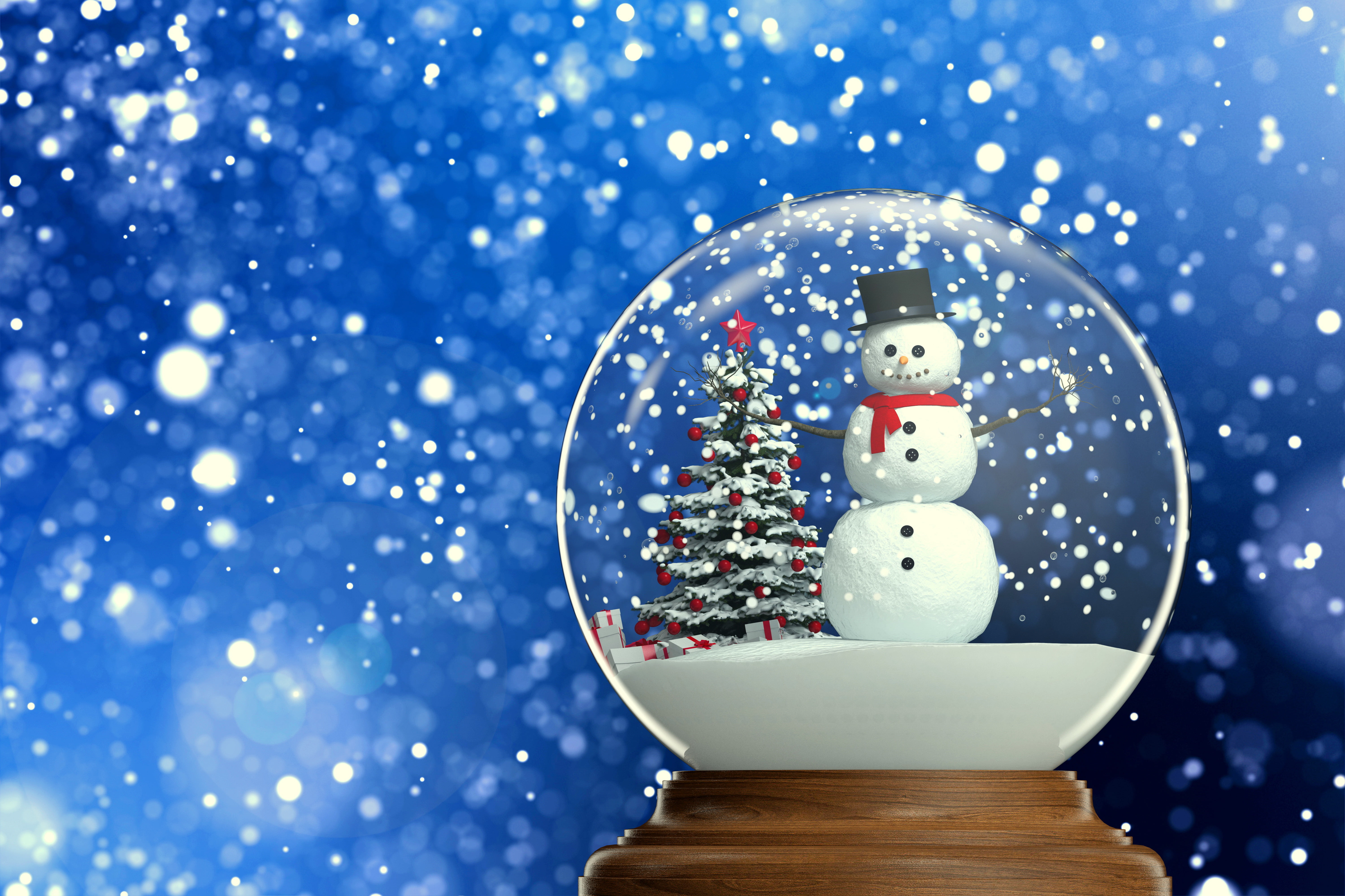 snowman snow globe, tree, ball, New Year, Christmas, winter, Cristmas