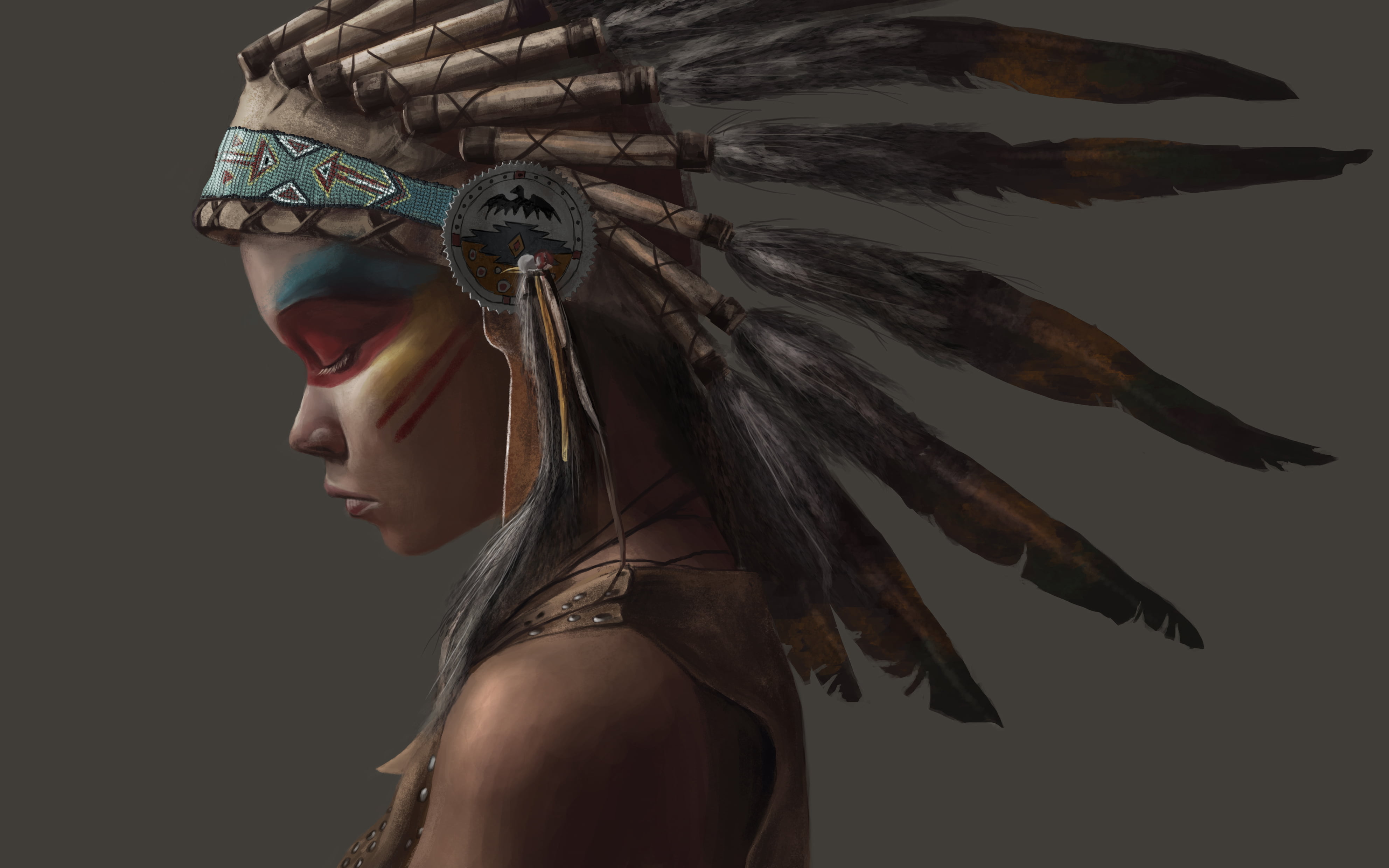 Native American girl, style, feathers, Indian, people, fantasy