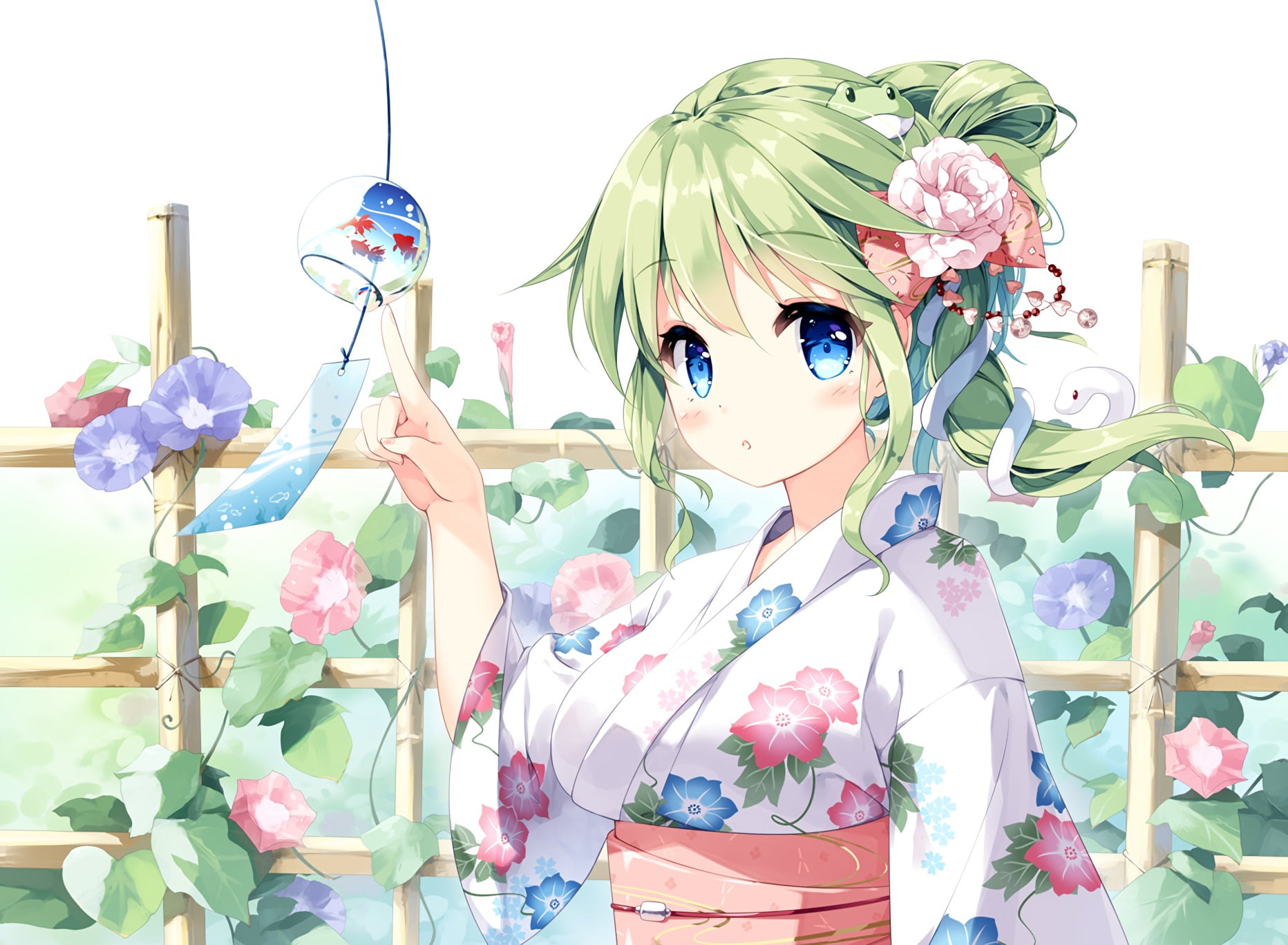 green-haired female anime character digital wallpaper, Touhou