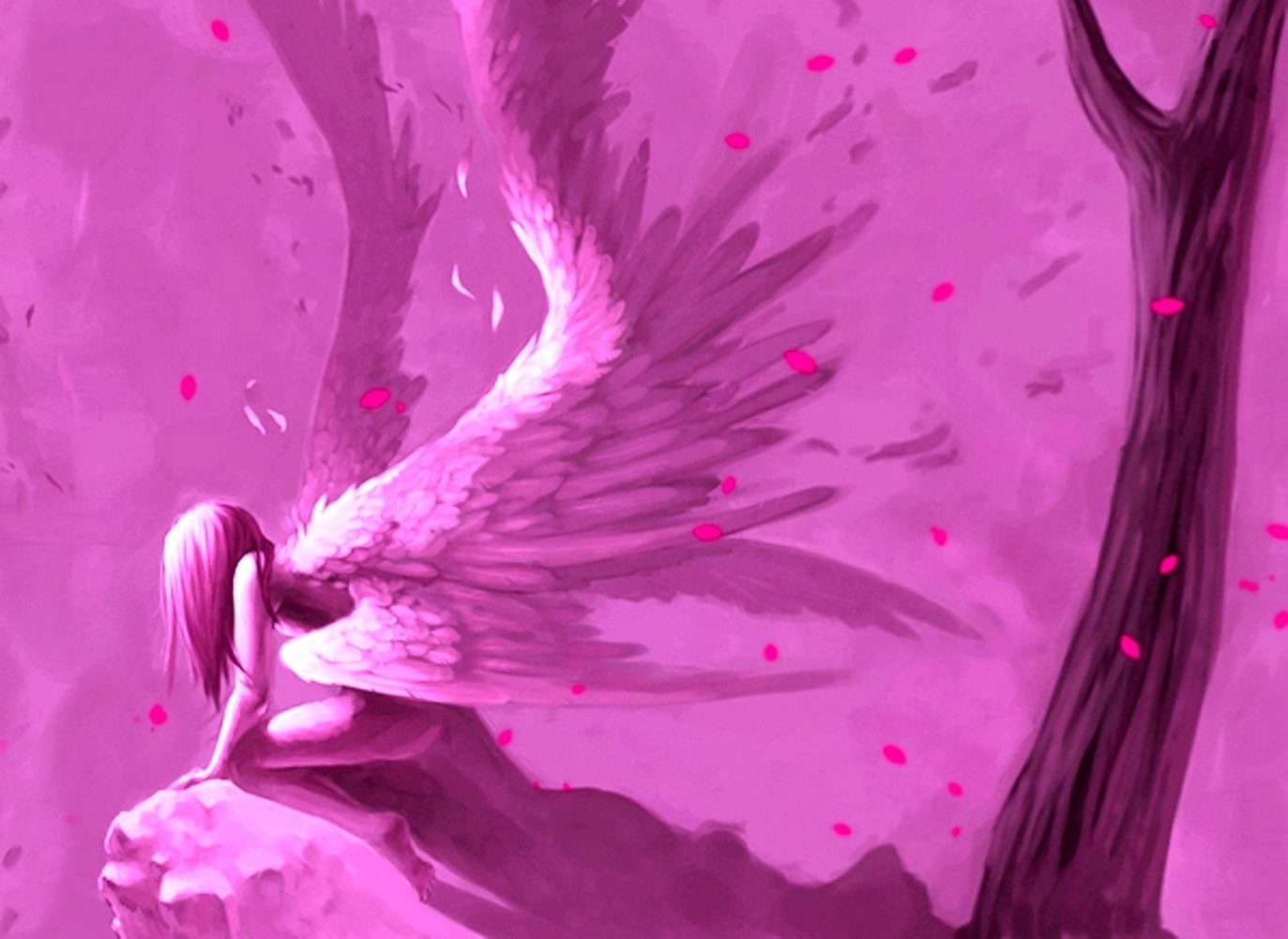 angel illustration, Fantasy, Fallen, Pink, Woman
